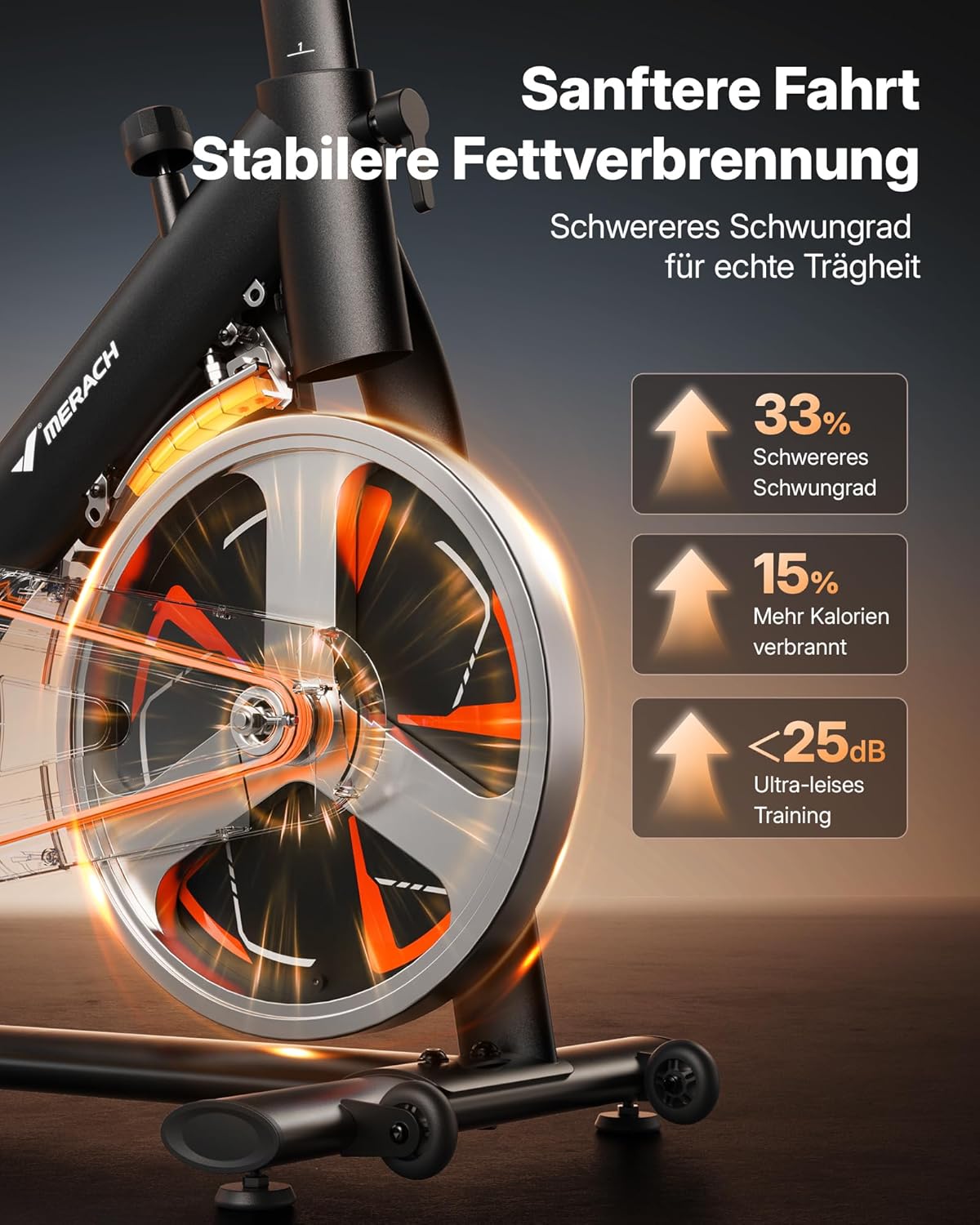 MERACH Heimtrainer mit magnetischem Widerstand, leises Heimtrainer-Fahrrad mit verbessertem stoßdämpfendem Luftpolstersattel, eigener App, stabiler H-Rahmen für besseren Halt, bis zu 150 kg – Bild 3