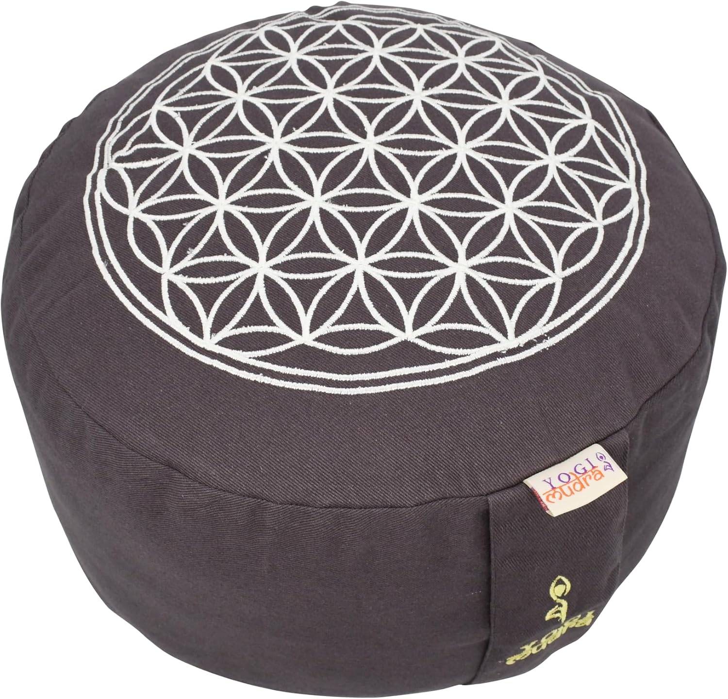 Ersatzbezug für Blume des Lebens Meditationskissen – rundes Kissen 1-teilig mit Reißverschluss – passend für Meditations- & Yogakissen (grau, Durchmesser 30 cm x 15 cm)