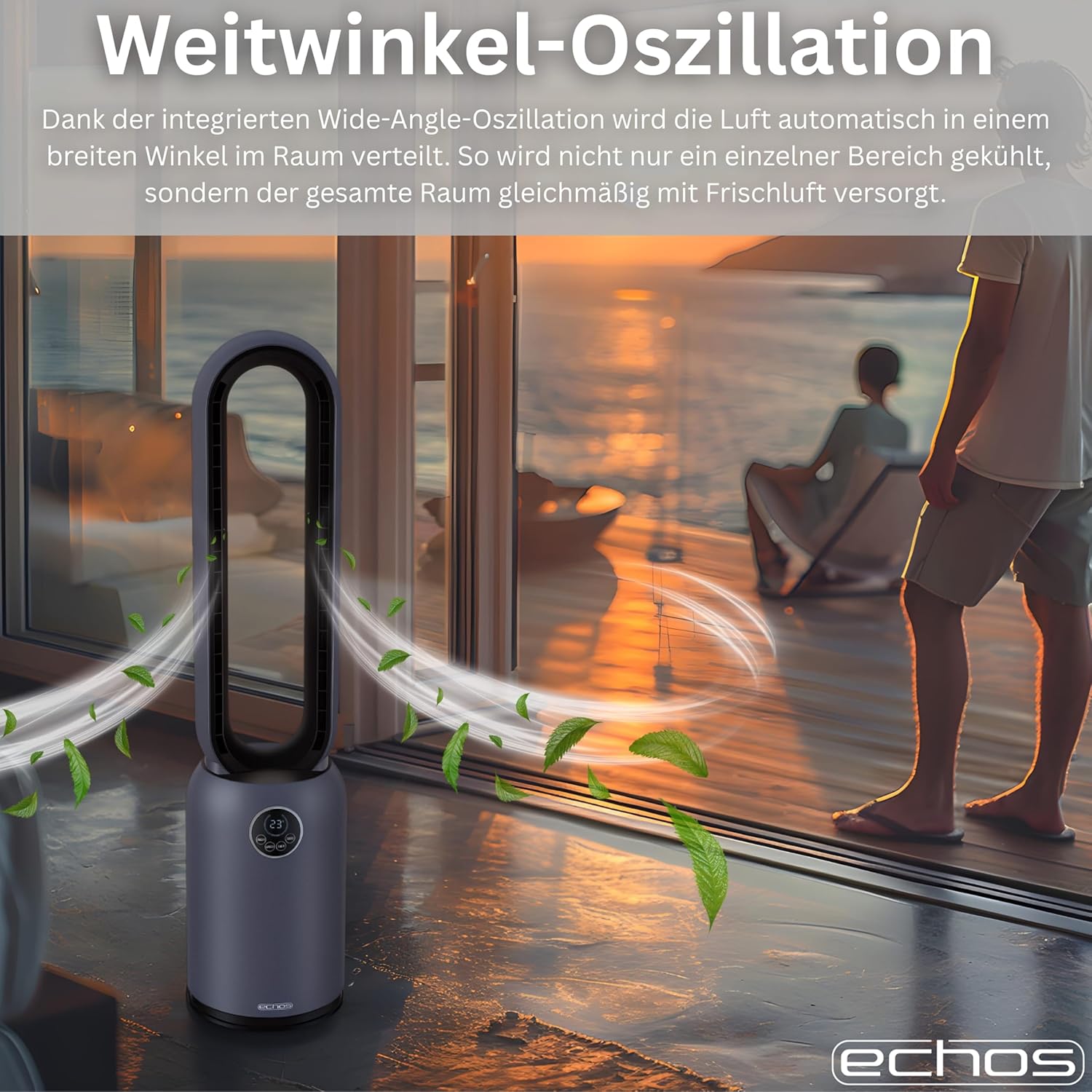 Echos Turmventilator, sehr leiser Standventilator, energiesparender Standventilator mit Fernbedienung, Ventilator mit Kühlung, oszillierender 24-Stunden-Timer, Luftreiniger mit hohem Luftdurchsatz und HEPA-Filter – Bild 8