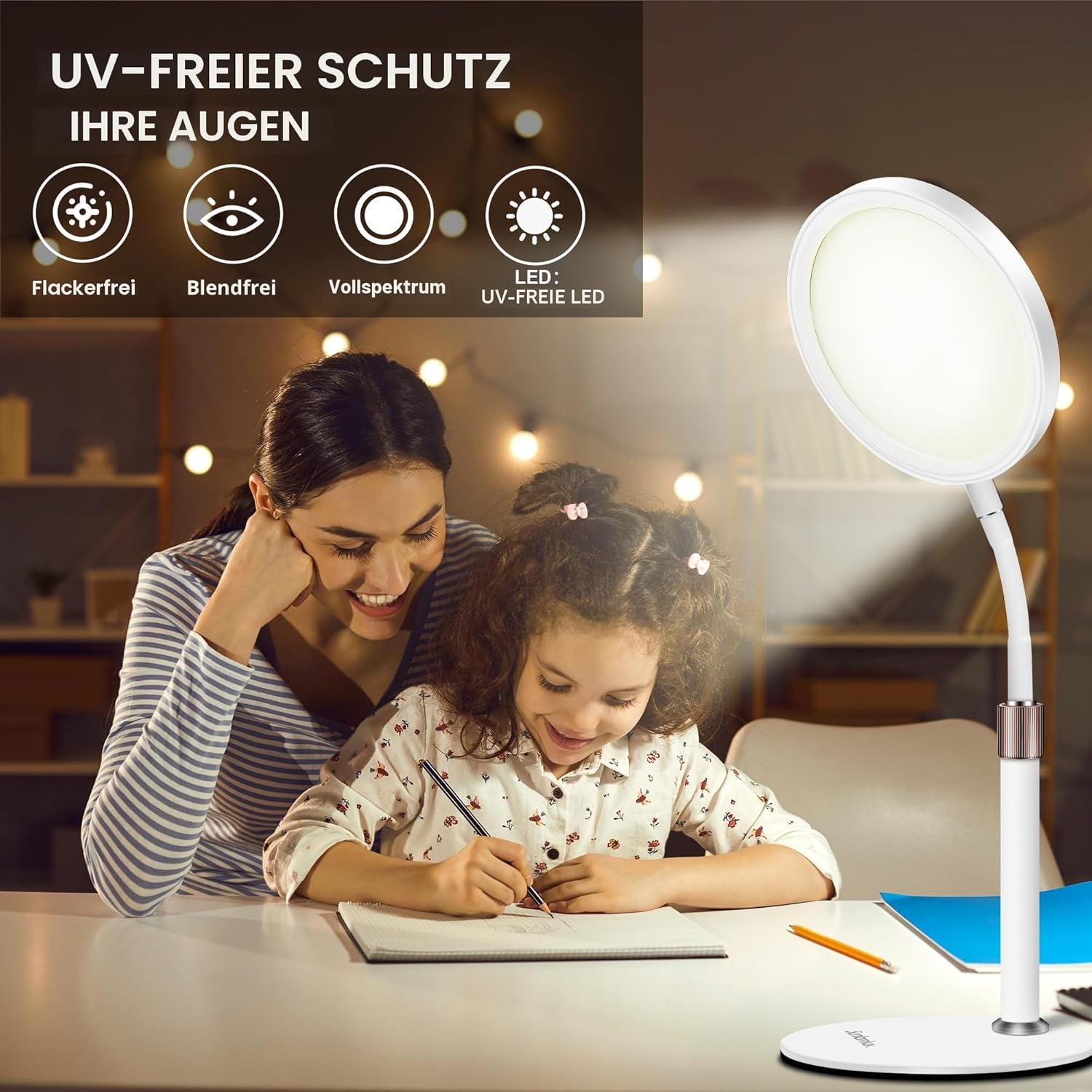 Tageslichtlampe, Tageslichtlampen, 10.000 Lux Lampe mit 3 Lichtfarben und 9 einstellbaren Helligkeiten und 3 Timern, Tageslicht für Lift-Stimmung (Schwarz) – Bild 5