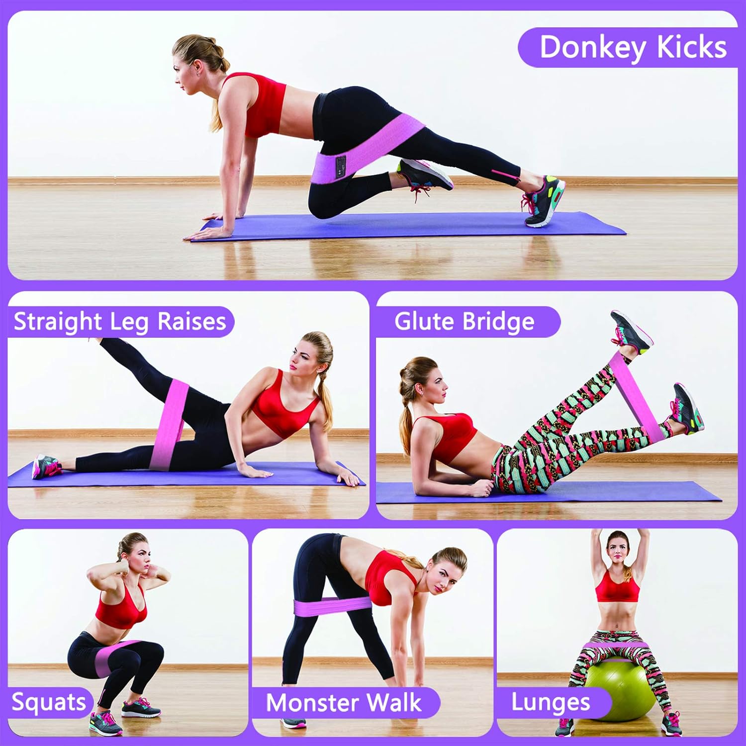 PLEASION Widerstandsbänder, Fitnessbänder, Stoffbänder, 5er-Set, Widerstandsbänder für Krafttraining, Muskelaufbau, Hüftbeintraining, Gymnastikband für Workout, Yoga, Pilates – Bild 3