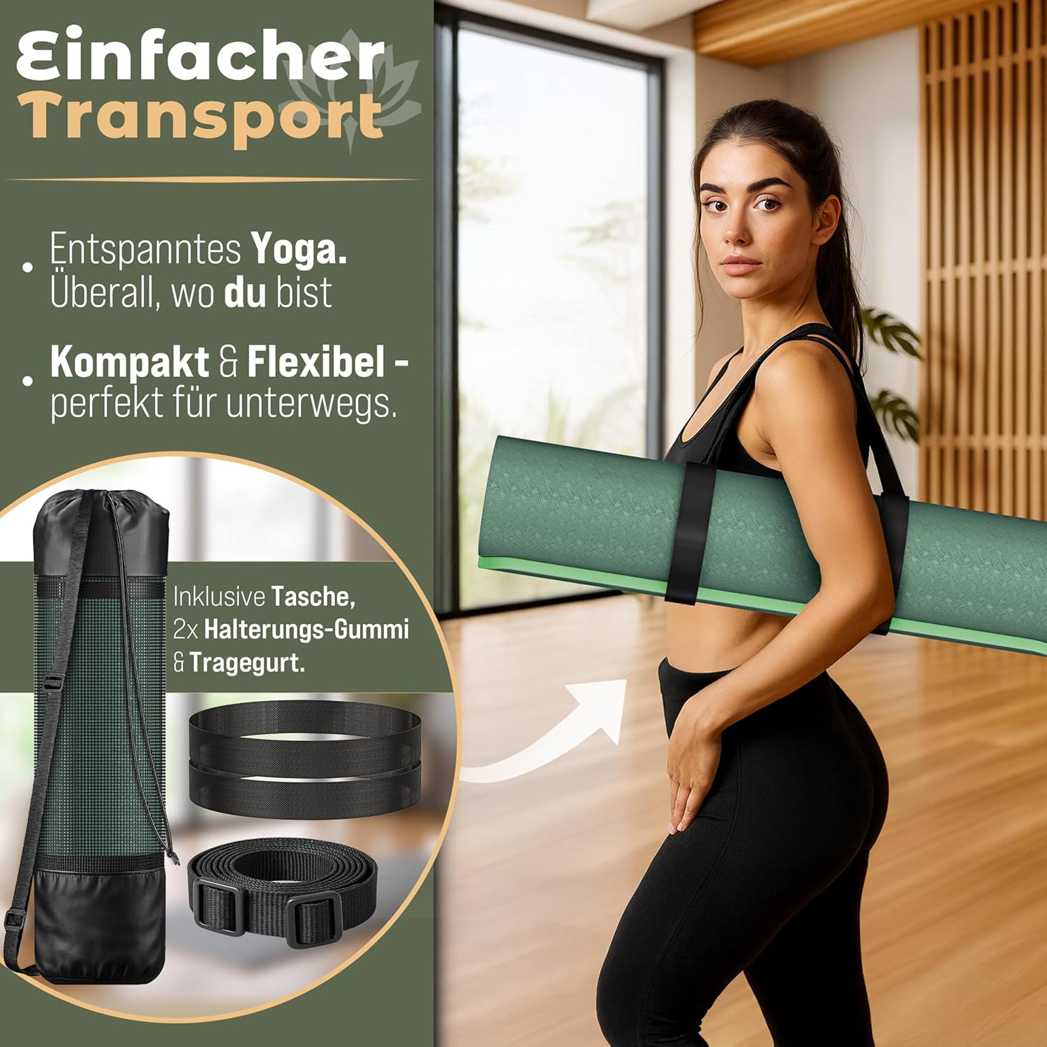 RE:SPORT Yogamatte, Phthalatfrei, Gymnastikmatte, rutschfest, Fitnessmatte, schadstofffrei, Trainingsmatte mit Tragegurt, 183 x 61 x 0,6 cm – Bild 2