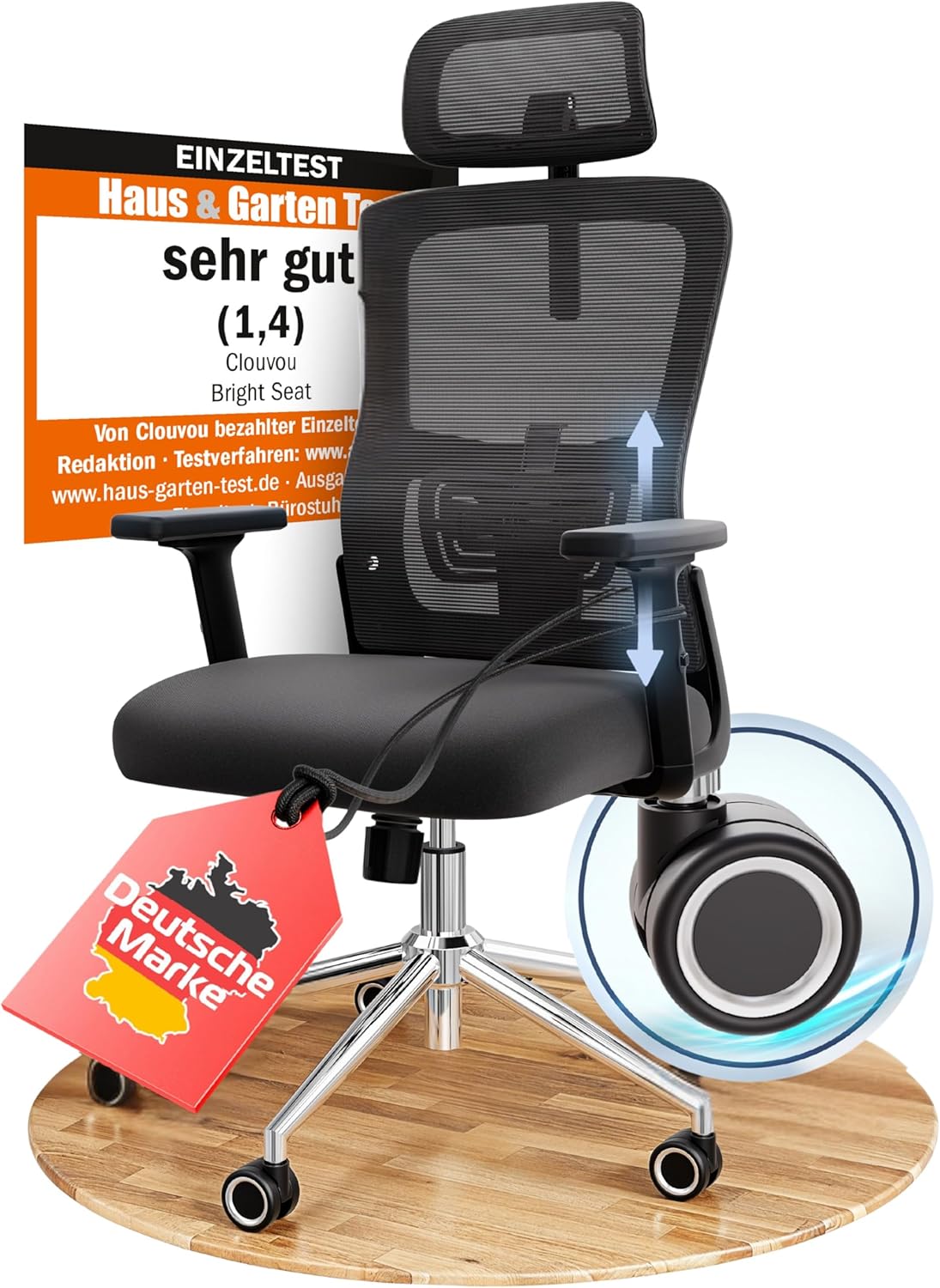 CLOUVOU BrightSeat Ergonomischer Bürostuhl (Testsieger), Schreibtischstuhl, 100 % individuell verstellbar, Bürostuhl und Gaming-Stuhl, Computerstuhl, Home-Office-Stuhl, ergonomischer Drehstuhl, 150 kg