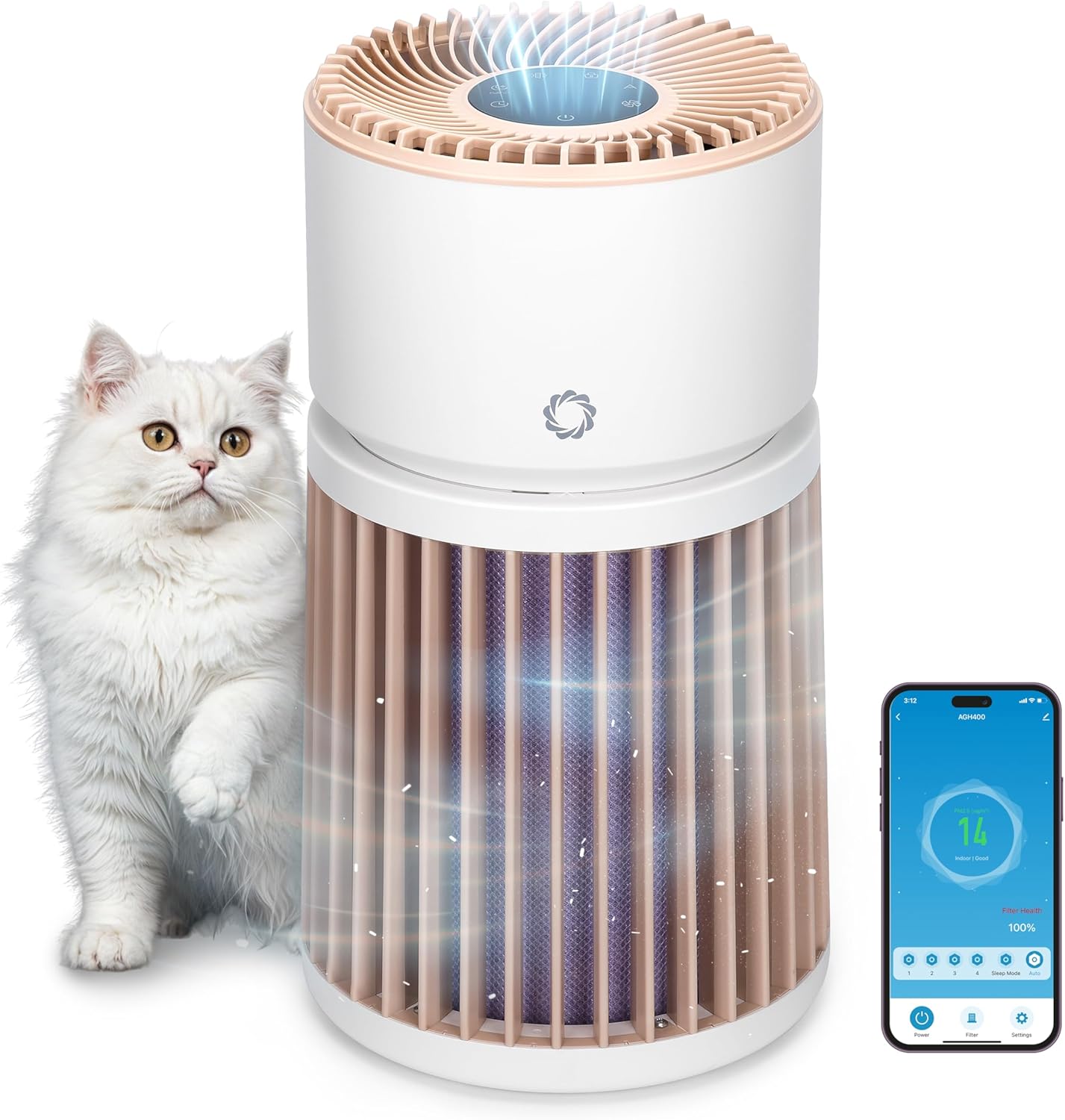 Airthereal Haustier-Luftreiniger mit H13-Geruchsfilter – entfernt Tierhaare, Hautschuppen, Katzenuringeruch, Staub, Rauch – für Räume bis zu 325 m², PM2,5-Sensor, 360°-Lufteinlass, AGH400