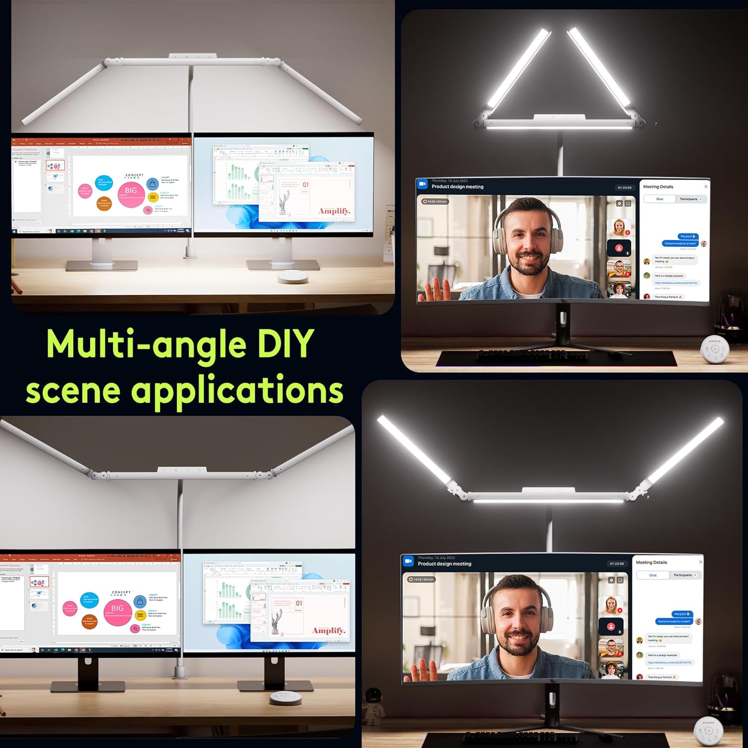 EYOCEAN Schreibtischlampe, Schreibtischlampe mit 3 Lichtquellen, 24W 100cm Tageslichtlampe Schreibtisch mit Fernbedienung, Dimmbare Monitorlampe, Schwanenhals Bürotischlampe – Bild 7