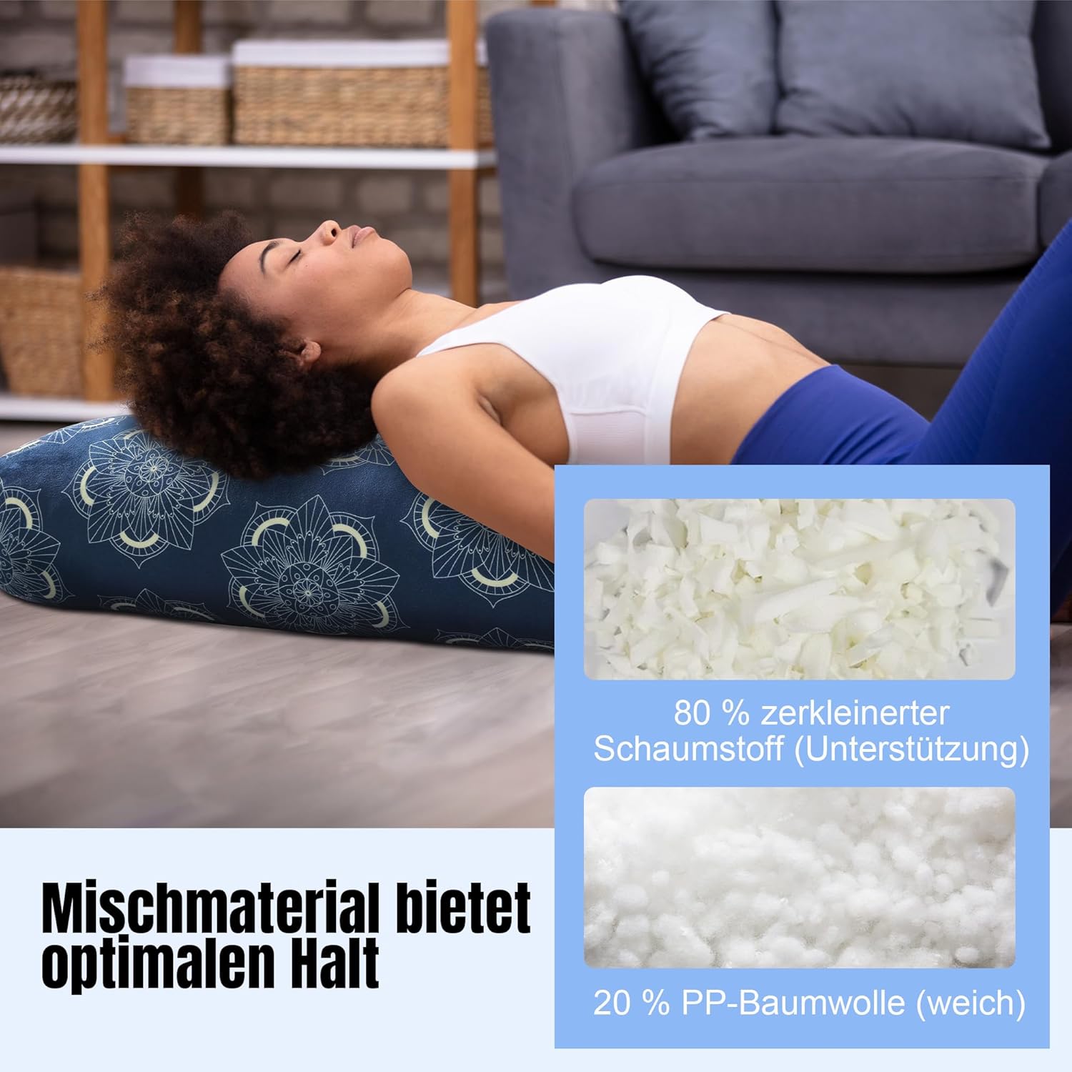 Yoga-Bolster-Kissen, rechteckiges Yoga-Kissen für regenerative Meditation, Bolster-Meditationskissen mit Tragegriff, 70 x 27 x 15 cm – Bild 3