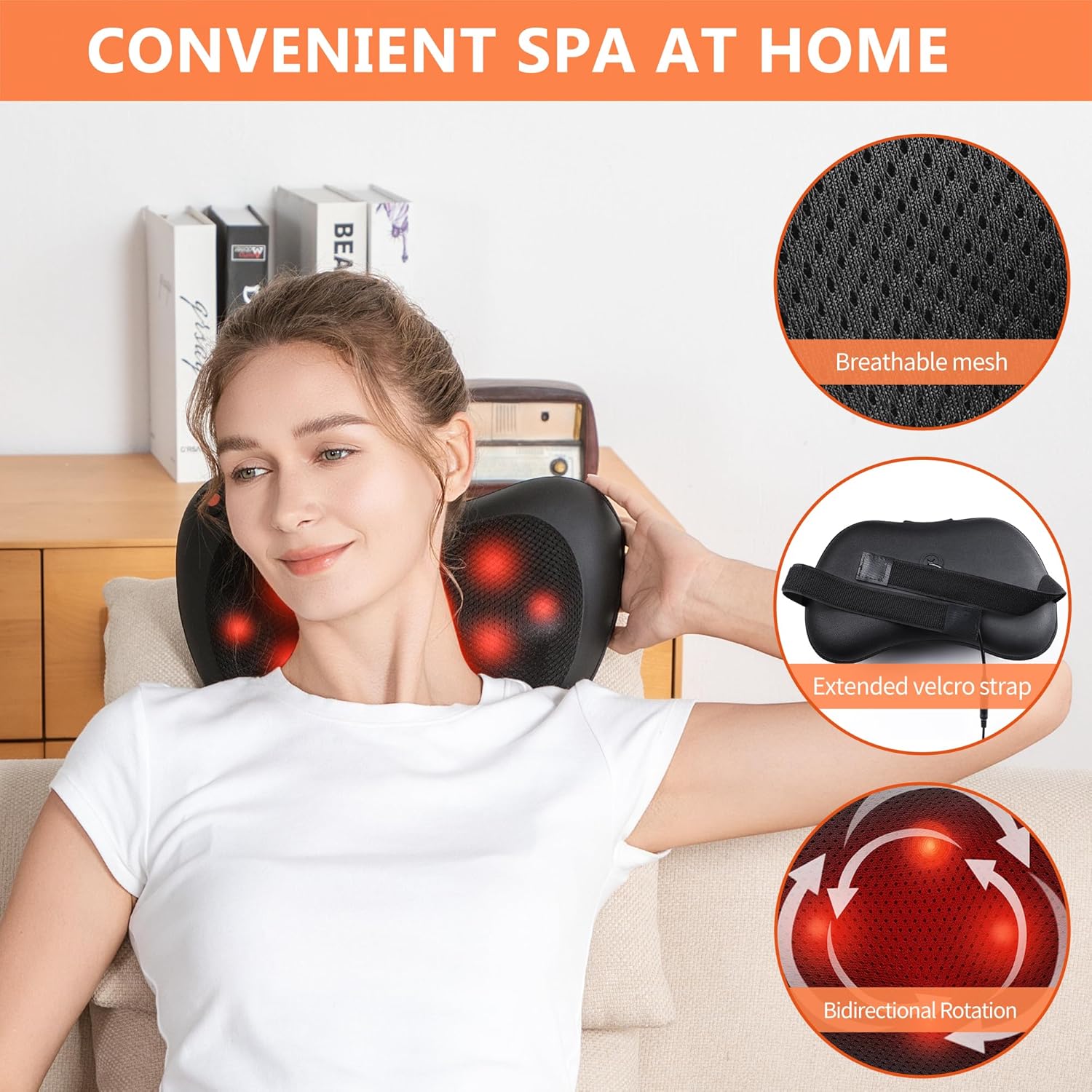 Shiatsu-Massagegerät, Massagekissen für Nacken, Schulter, Rücken, Massagegerät mit rotierenden Massageköpfen mit Wärmefunktion für Büro und Zuhause – Bild 6