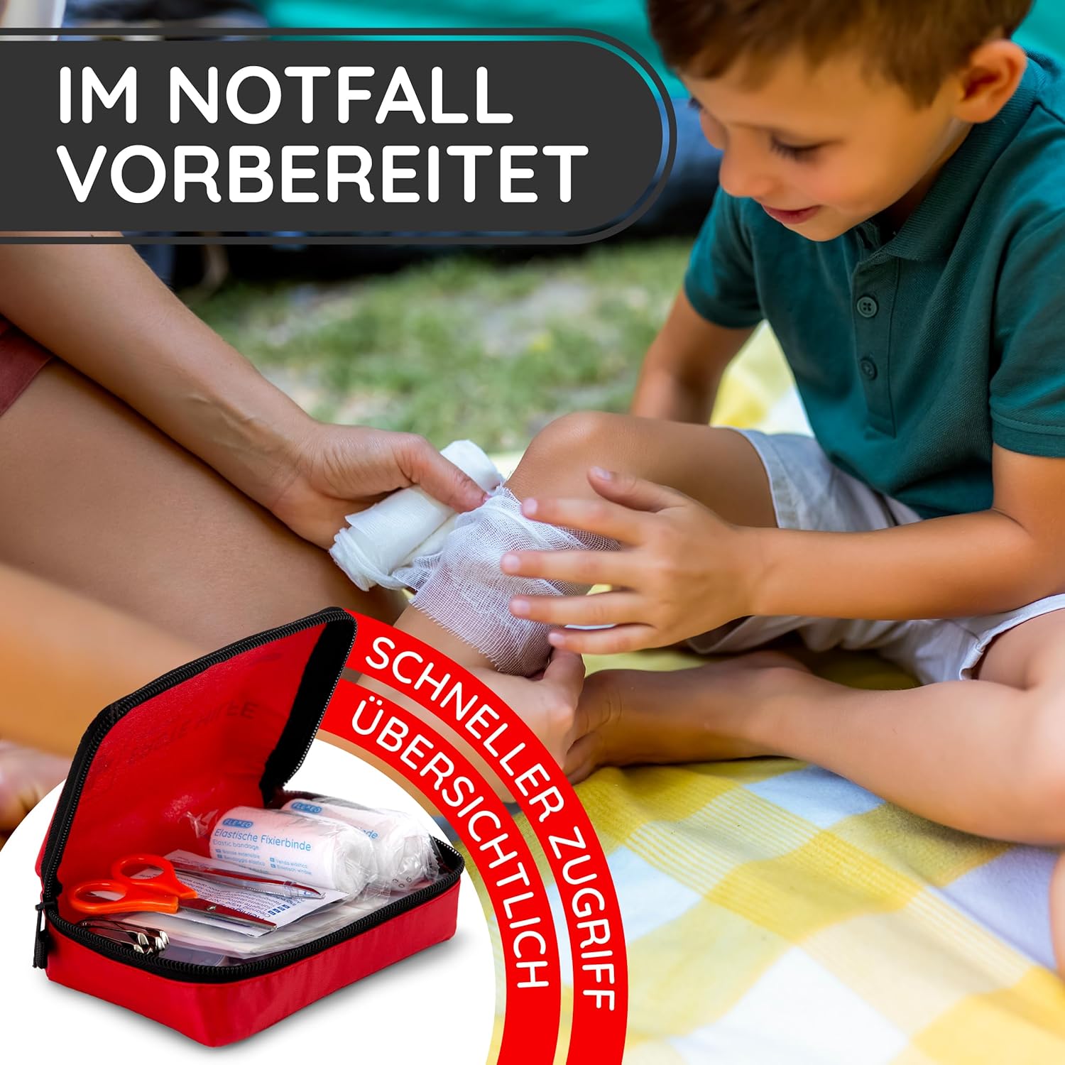 FLEXEO Erste-Hilfe-Set „Essential“ | Kompakte, leichte Tasche für Outdoor, Fahrrad, Wandern und Reisen | Kleine Erste-Hilfe-Tasche für unterwegs und Kinder | Mini-Erste-Hilfe-Kasten, Reiseapotheke – Bild 5