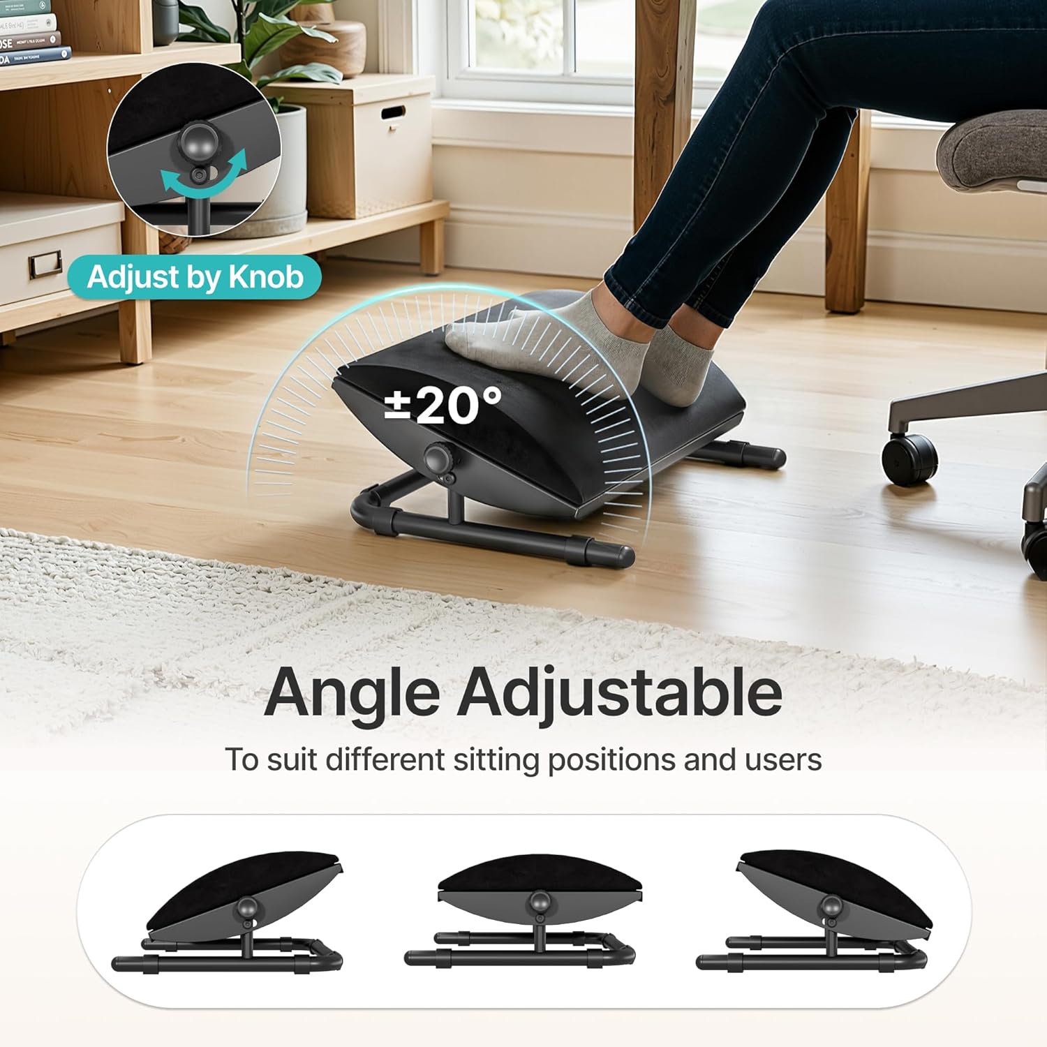 PEGZONE Fußstütze für den Arbeitsplatz unter dem Schreibtisch, ergonomische Fußstütze mit verstellbarem Neigungswinkel, Fußhocker für unter dem Bürostuhl, Ruhestuhl für Heimarbeit und Studium – Bild 2