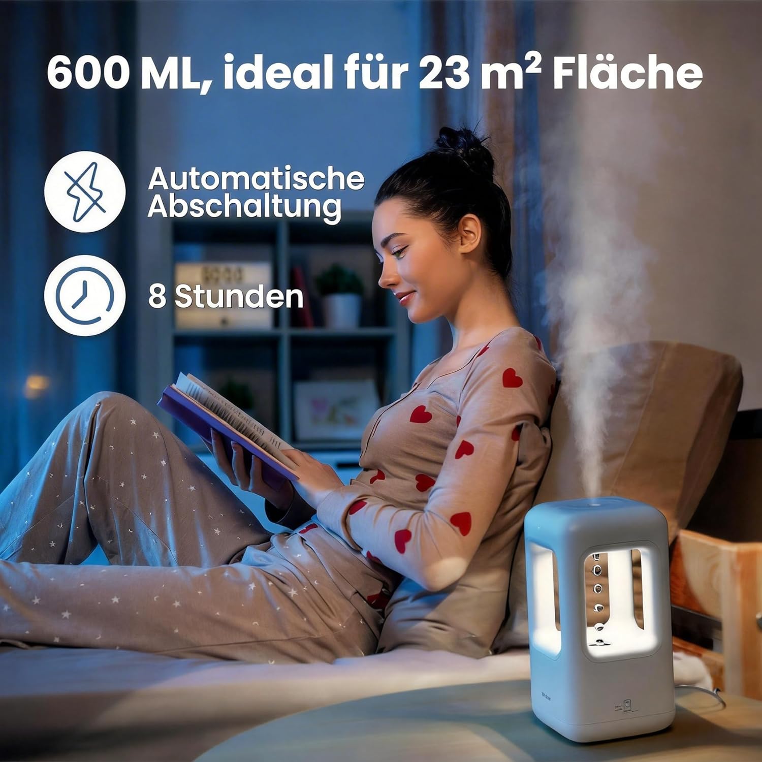 Ultraschall-Luftbefeuchter, weißer, flüsterleiser Kaltnebel mit automatischer Abschaltung, Red Dot Design Award 2023, Luftbefeuchter für Schlafzimmer, Babyzimmer, Büro & Pflanzen – Bild 3