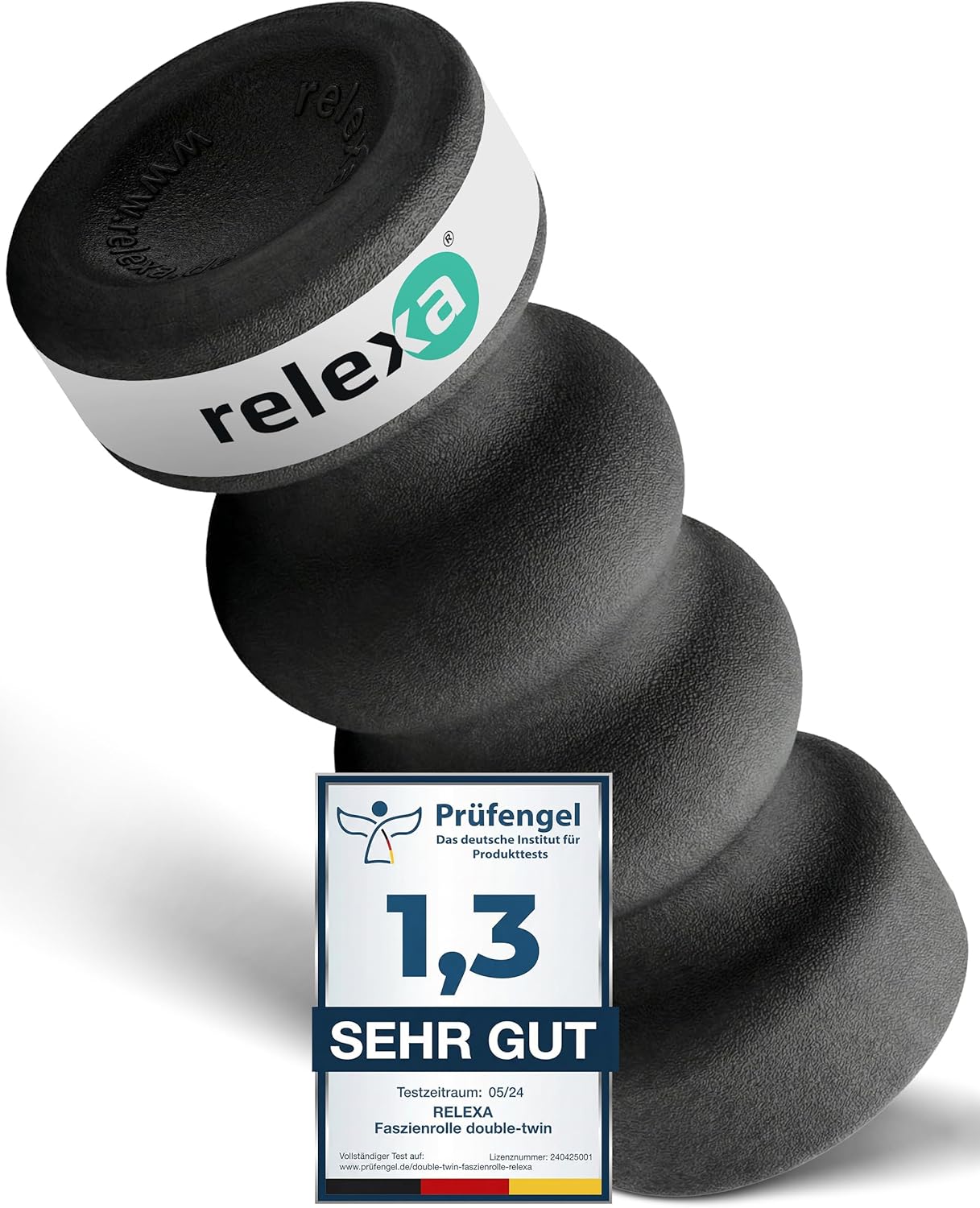 Relexa Double Twin Faszienrolle – Ideal zur Massage bei Rückenschmerzen und als Fitness-Trainingsergänzung – Premium-Material – 14 cm x 35 cm – Schwarz