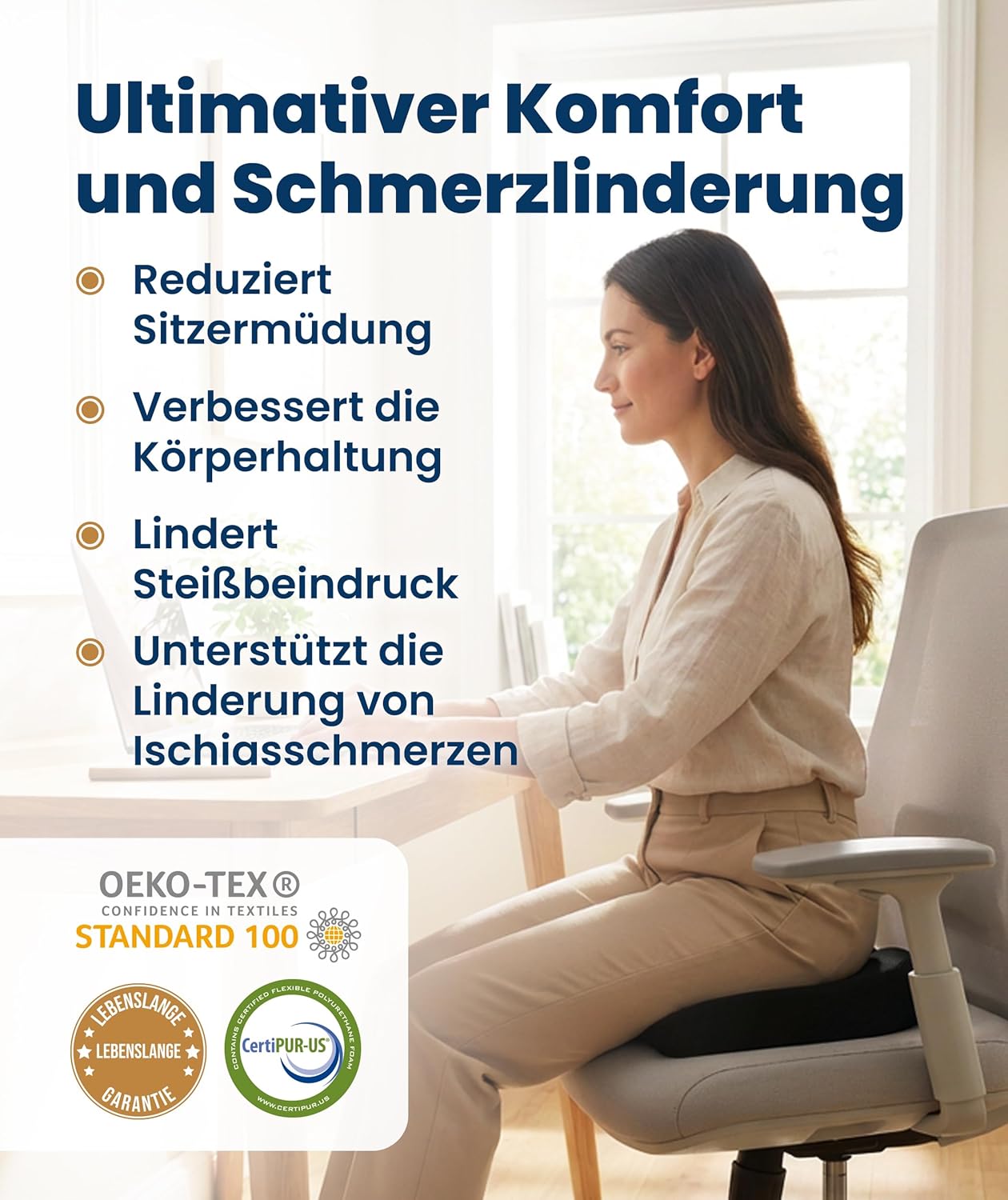 Everlast Comfort Memory Foam-Kissen ergonomisch – Sitzkissen und Rückenkissen für Bürostuhl und Auto – orthopädische Unterstützung für Haltung, Wirbelsäule, Steißbein und Lendenwirbelsäule – Bild 2