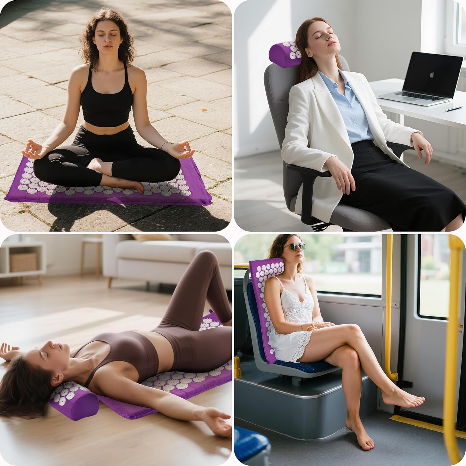 Akupressurmatte, Akupunkturmatte mit Kissen gegen Nacken- und Rückenschmerzen, Akupressurmatte für Magnetfeldtherapie, inklusive Tragetasche und zwei Massagebällen für Damen und Herren, Lila – Bild 5