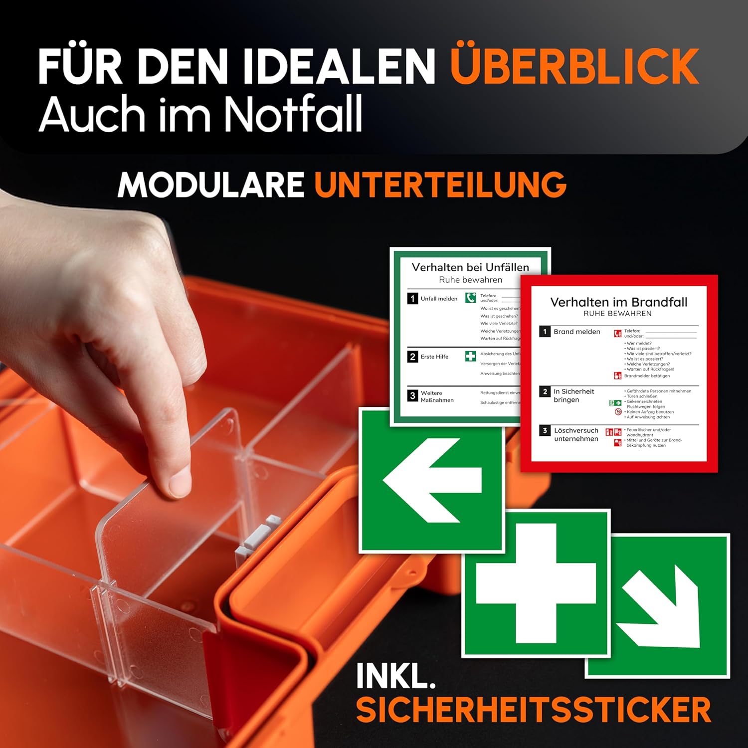 Erste-Hilfe-Koffer nach aktueller Sicherheitsnorm 2026 (DIN 13157:2021) | Inklusive Wandhalterung, 5 x Aufkleber & Siegel – Erste-Hilfe-Set-Betrieb – Erste-Hilfe-Kasten für Gastronomie, Büro, Zuhause – Bild 4