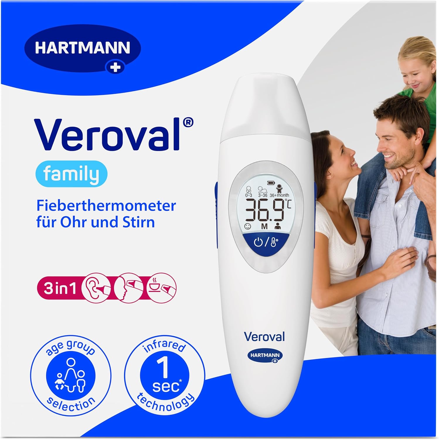 VEROVAL Family Infrarot-Fieberthermometer, Ohr- und Stirnthermometer zur schnellen Fiebermessung – ideal für Erwachsene und Kinder – Bild 2