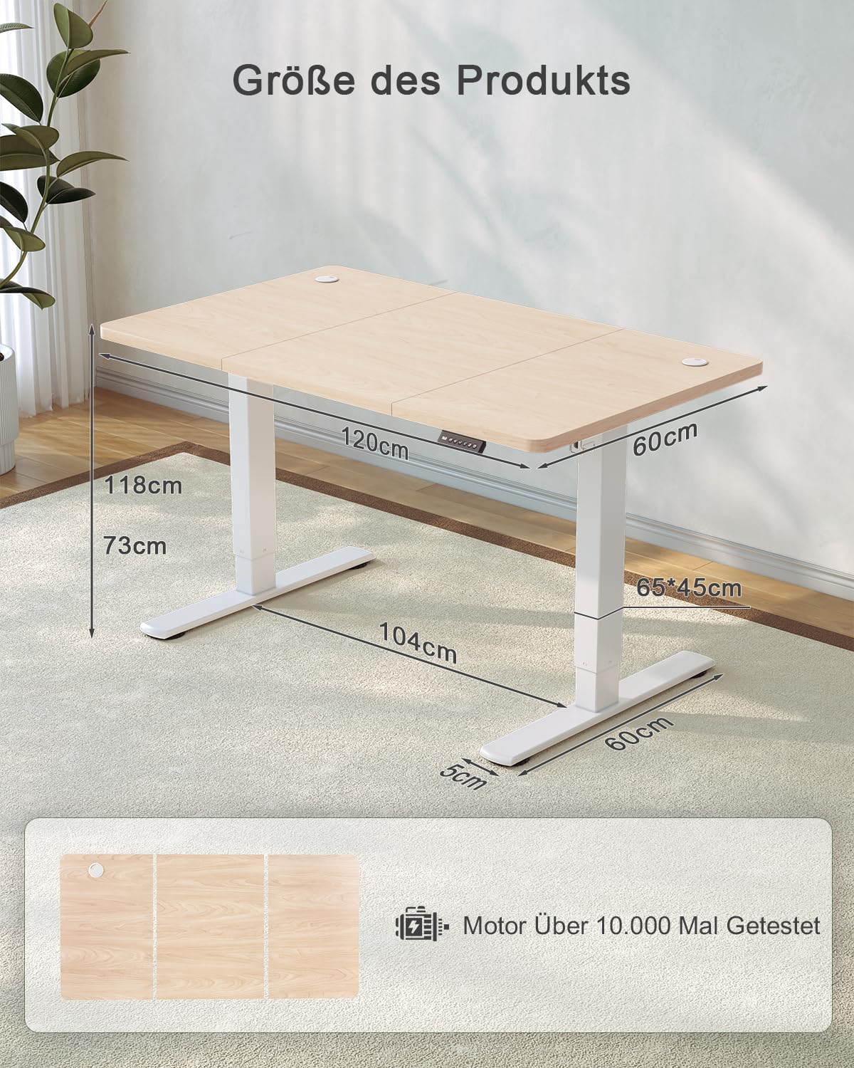 JUMMICO Höhenverstellbarer Schreibtisch mit USB-Ladeanschluss, 120 x 60 cm, elektrischer Schreibtisch, Stehsitz, Tisch, verstellbarer Computertisch, Beige – Bild 3