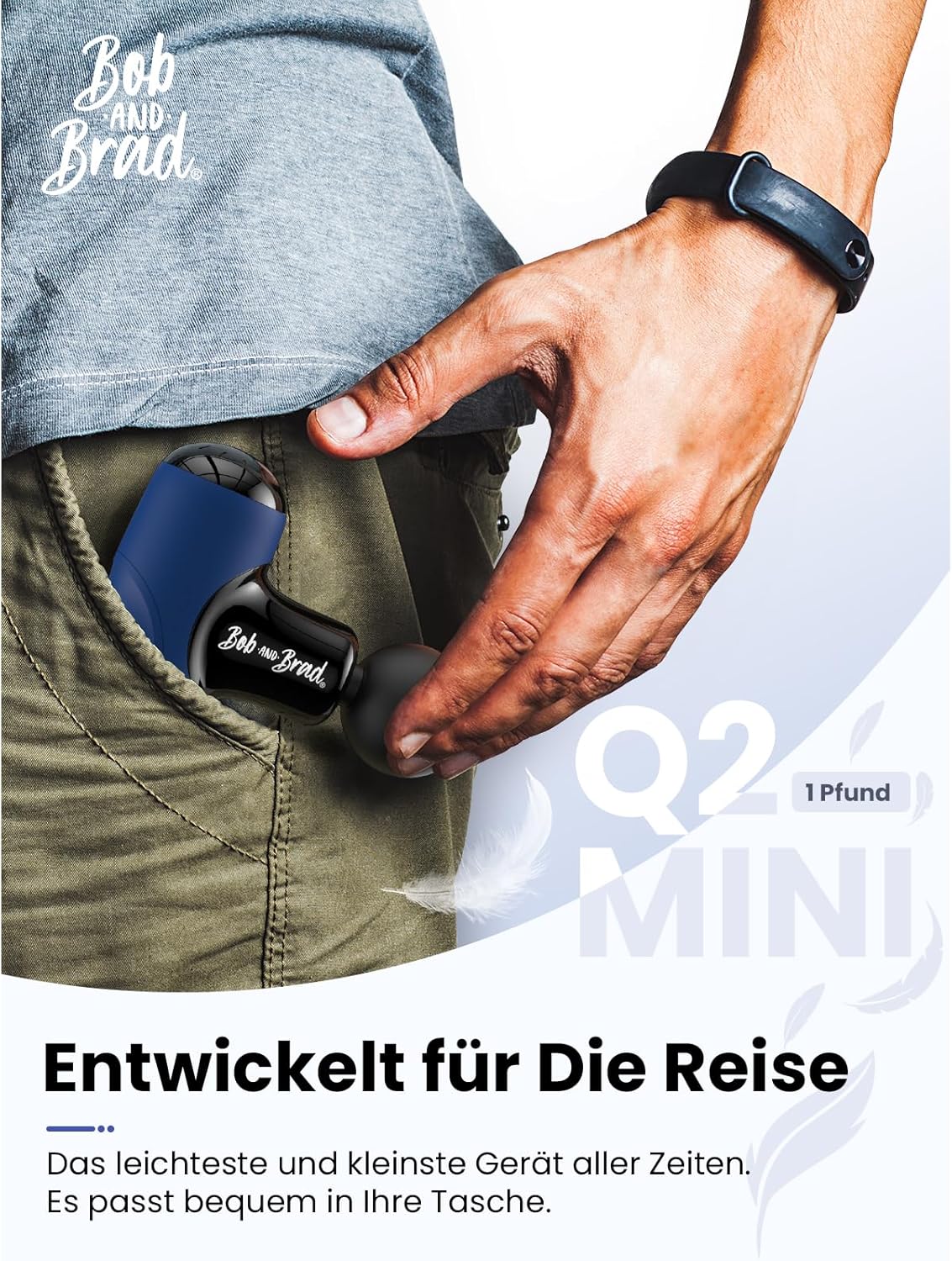 BOB AND BRAD Q2 Mini-Massagepistole – Tiefengewebe-Massagepistole für Rücken und Schulter, starke Perkussions-Massagepistole für Büro, Sport und Reisen – leise, mit Etui, USB-C und 5 Aufsätzen – Bild 2
