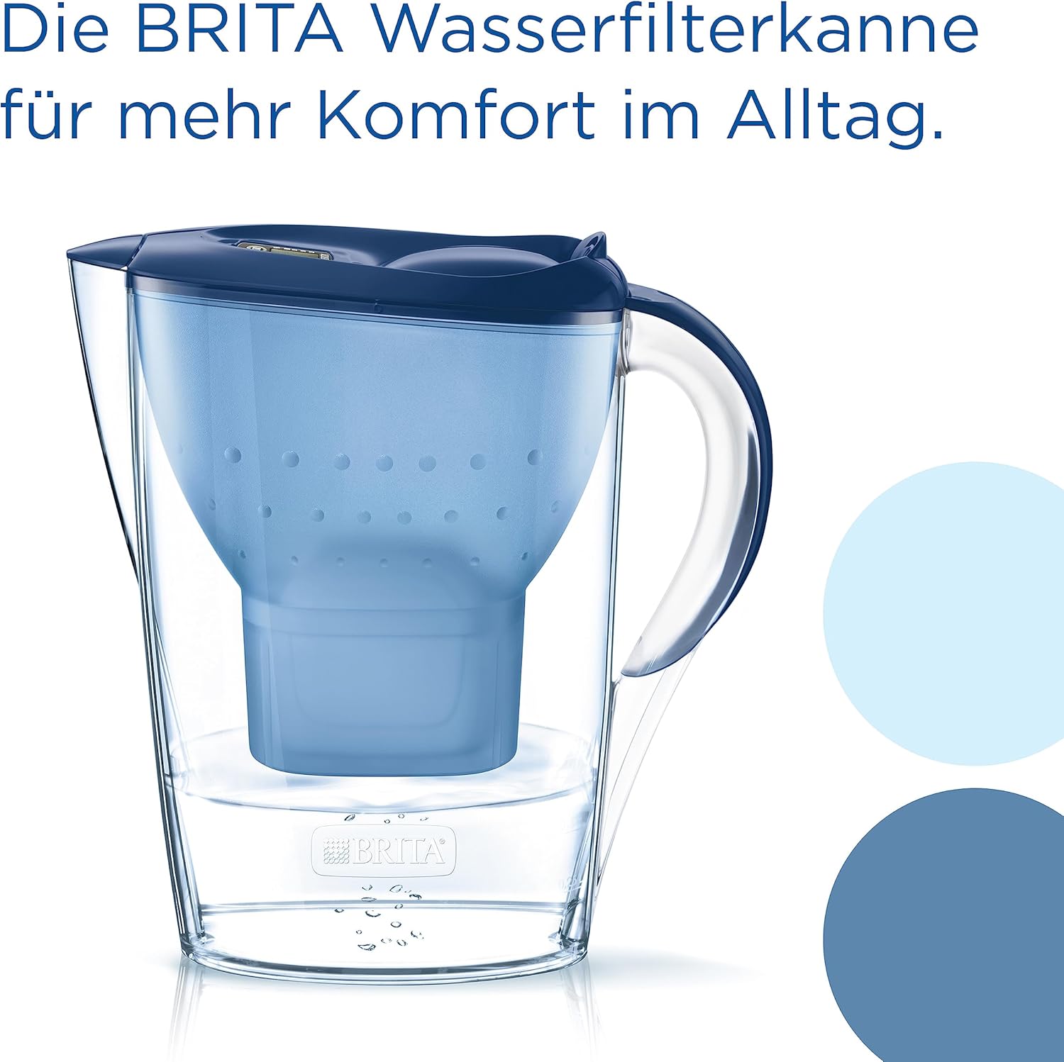 Brita Marella Wasserfilterkanne Blau (2,4 L) inkl. 3 x Maxtra Pro All-in-1-Kartusche – Filter zur Reduzierung von Kalk, Chlor, Blei, Kupfer und geschmacksstörenden Substanzen im Wasser – Bild 2
