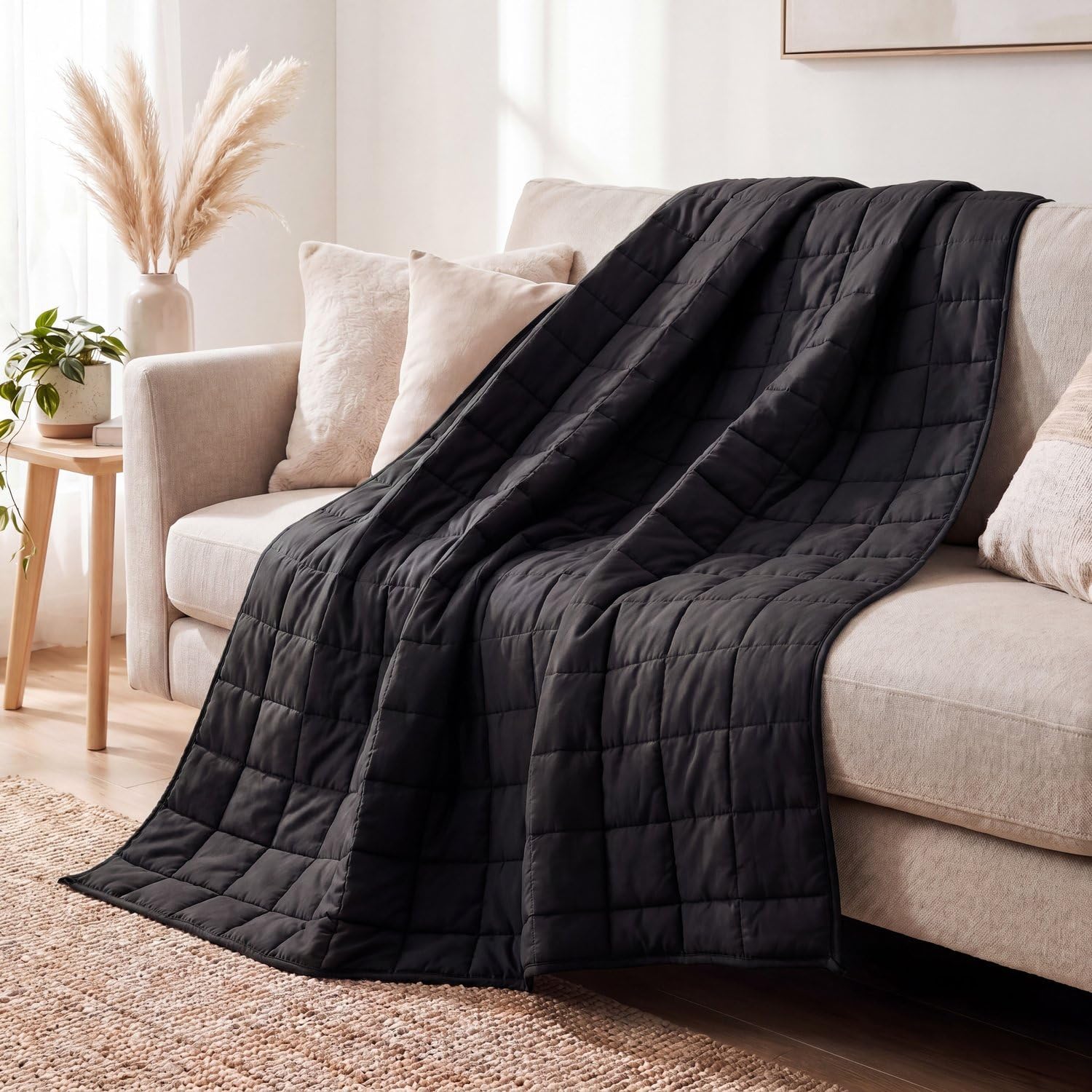 Gewichtsdecke 7 kg, Mikrofaser-Therapiedecke, 150 x 200 cm, 7-Lagen-System mit Glasperlen, Öko-Tex-zertifiziert, für besseren Schlaf und Stressabbau, Schwarz – Bild 4