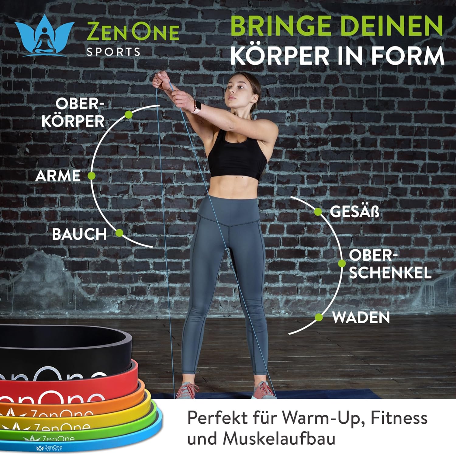 ZenOne Sports Widerstandsbänder aus Gummi I Widerstandsbänder in 6 Stärken – X-Light bis XX Heavy I Klimmzugband mit Workout-Anleitung – Ideal für Klimmzüge, Krafttraining & mehr I Klimmzugband – Bild 4