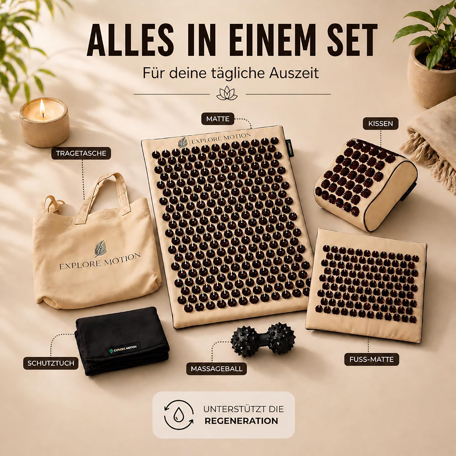 Akupressurmatte 6-in-1 Premium Set - Sandstone Edition | Rücken- und Nackenmassage gegen Stress und Verspannungen | Mit Kissen, zusätzlicher Matte, Massageball und Tasche – spüren Sie den Unterschied! – Bild 4