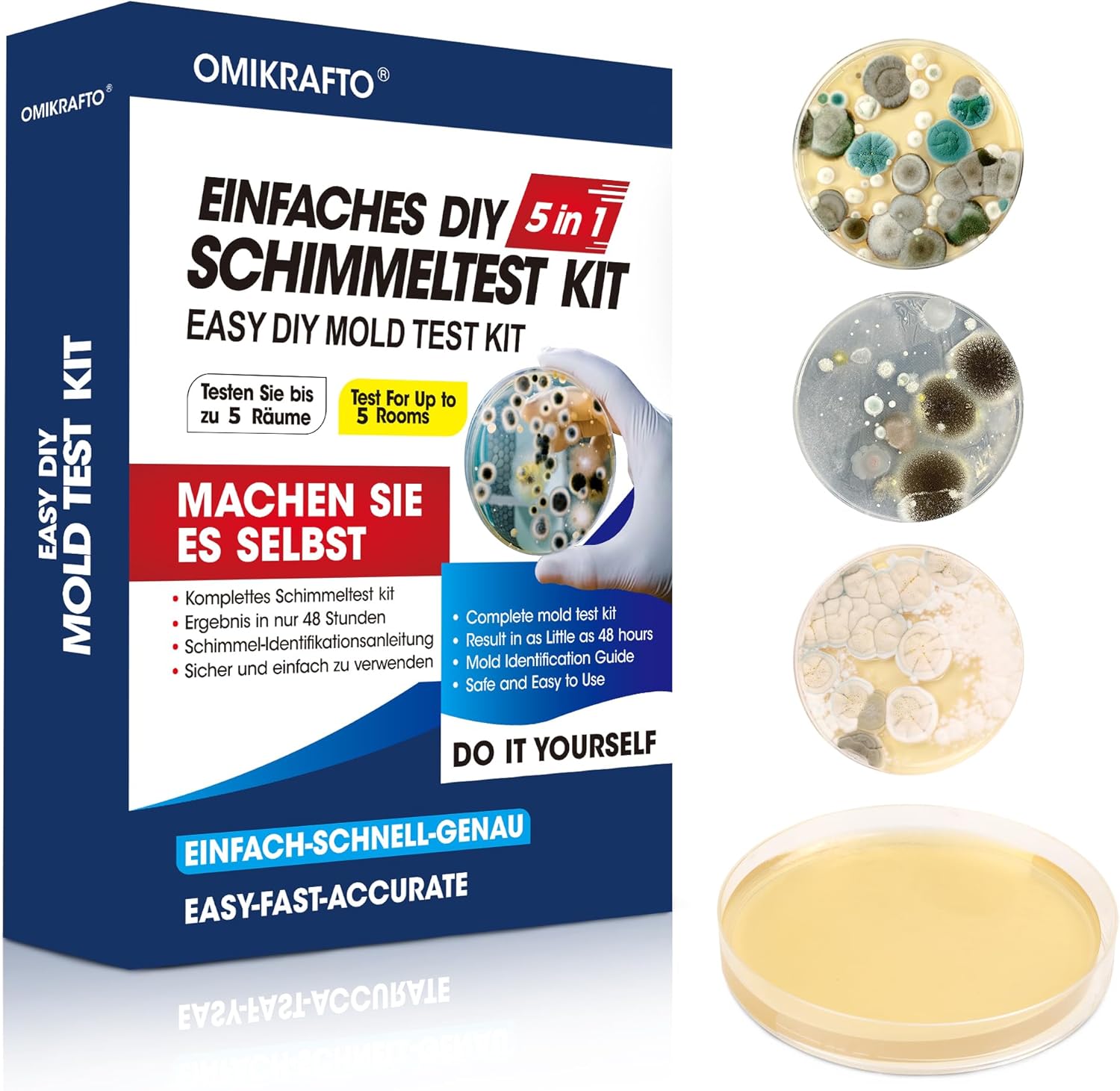 Schimmel-Test-Set für Zuhause – Schimmel-Test für 5 Räume – Schimmel-Schnelltest-Raumluft-Set für Raumluftqualität – inklusive Identifizierungsanleitung und Anleitung