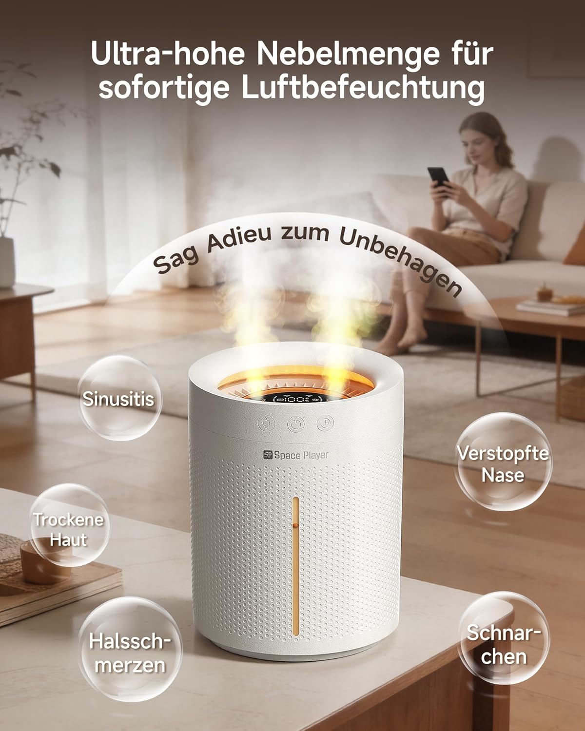 Space Player Luftbefeuchter Schlafzimmer Leise 3L Top-Fill Ultraschall Kabellos 4000 mAh Akku Kaltnebel-Luftbefeuchter mit Timer 2–8 Stunden automatische Abschaltung Nachtlicht für Baby-, Kinderzimmer-, Büropflanzen – Bild 3