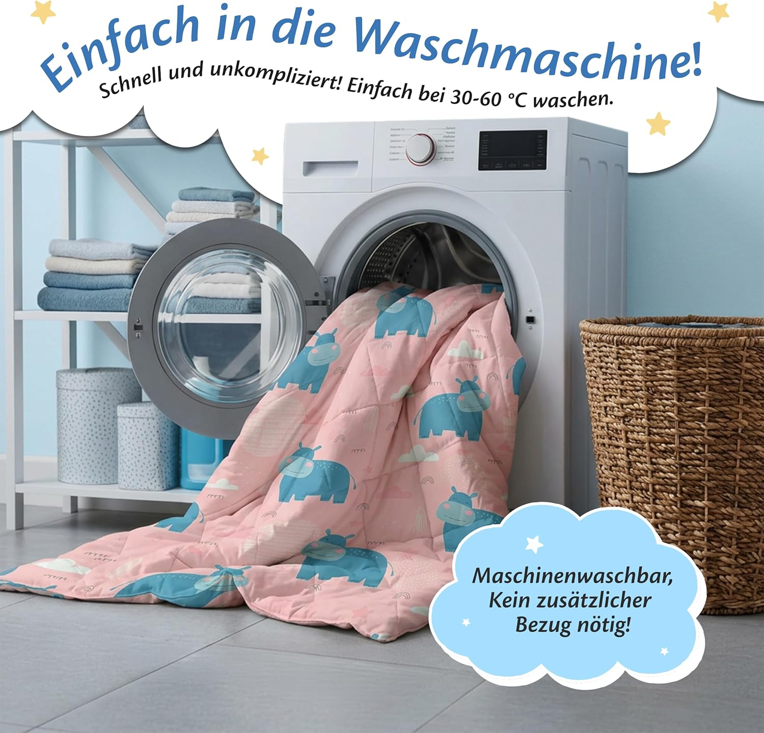 Ella Gewichtsdecke für Kinder, 2,4 kg, 90 x 120 cm – Therapiedecke zum Stressabbau und bei Angstzuständen, hypoallergene Glasperlen, weiche und kühlende Baumwoll-Außenschicht für Kinder von 15–25 kg – Nilpferd – Bild 5