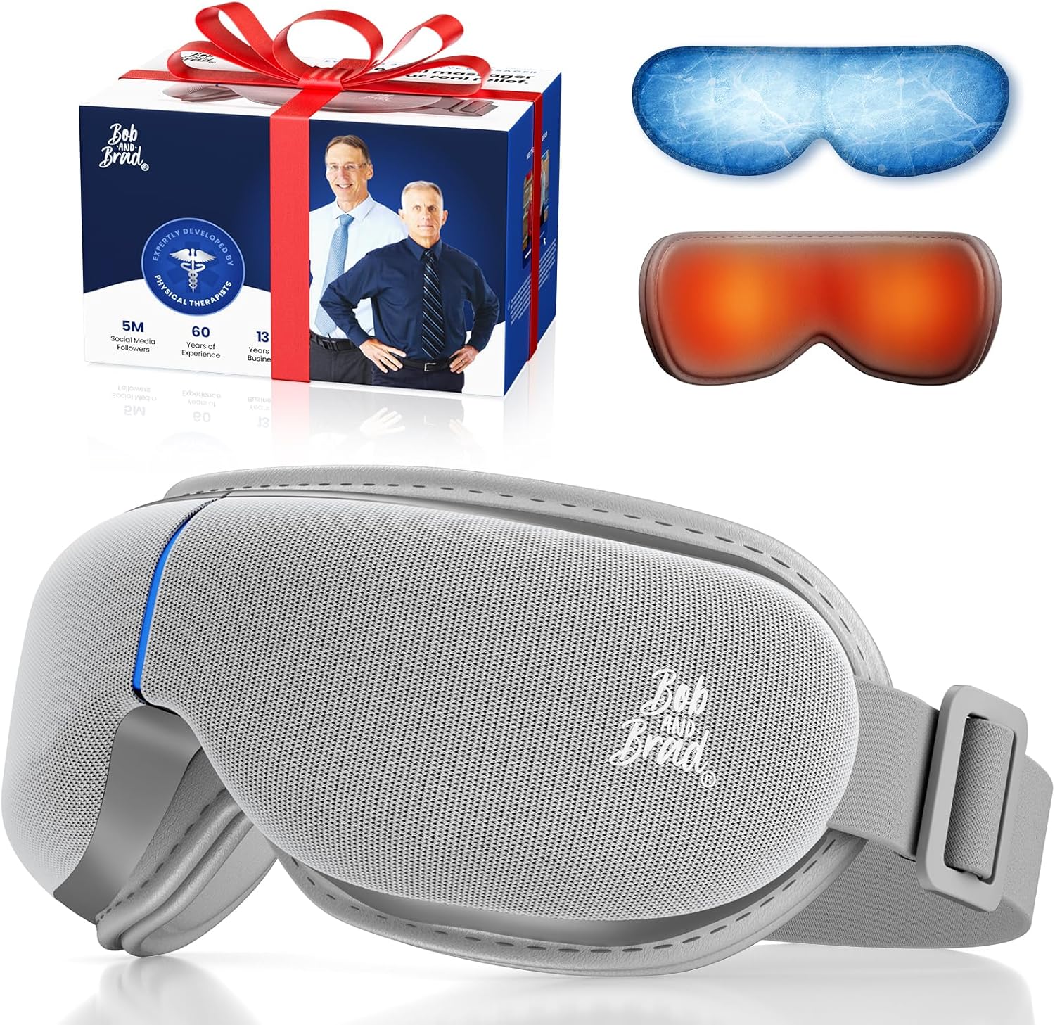 BOB AND BRAD Augenmassagegerät Grau mit Wärme und Kälte, elektrische Augenmaske EyeOasis 3 Elite gegen Migräne, trockene Augen und Verspannungen, Geschenke für Frauen, Männer, Sie und Ihn