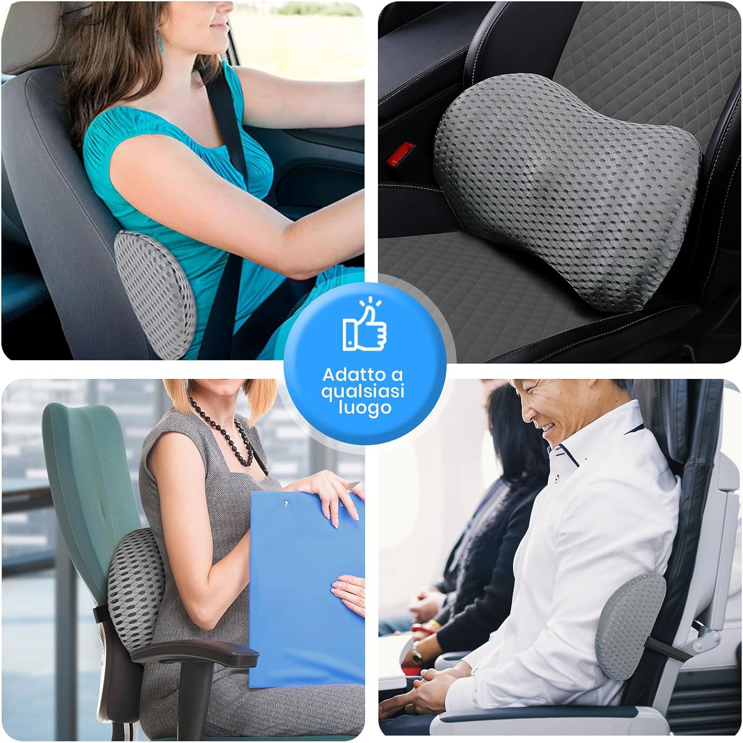 Lendenkissen-Rückenlehne, Lendenstützkissen für Bürostuhl und Autositz, Memory-Schaum-Rückenstützkissen mit verstellbarem Gurt, ergonomisches Lendenkissen für Autositze, Bürostuhl (grau) – Bild 6
