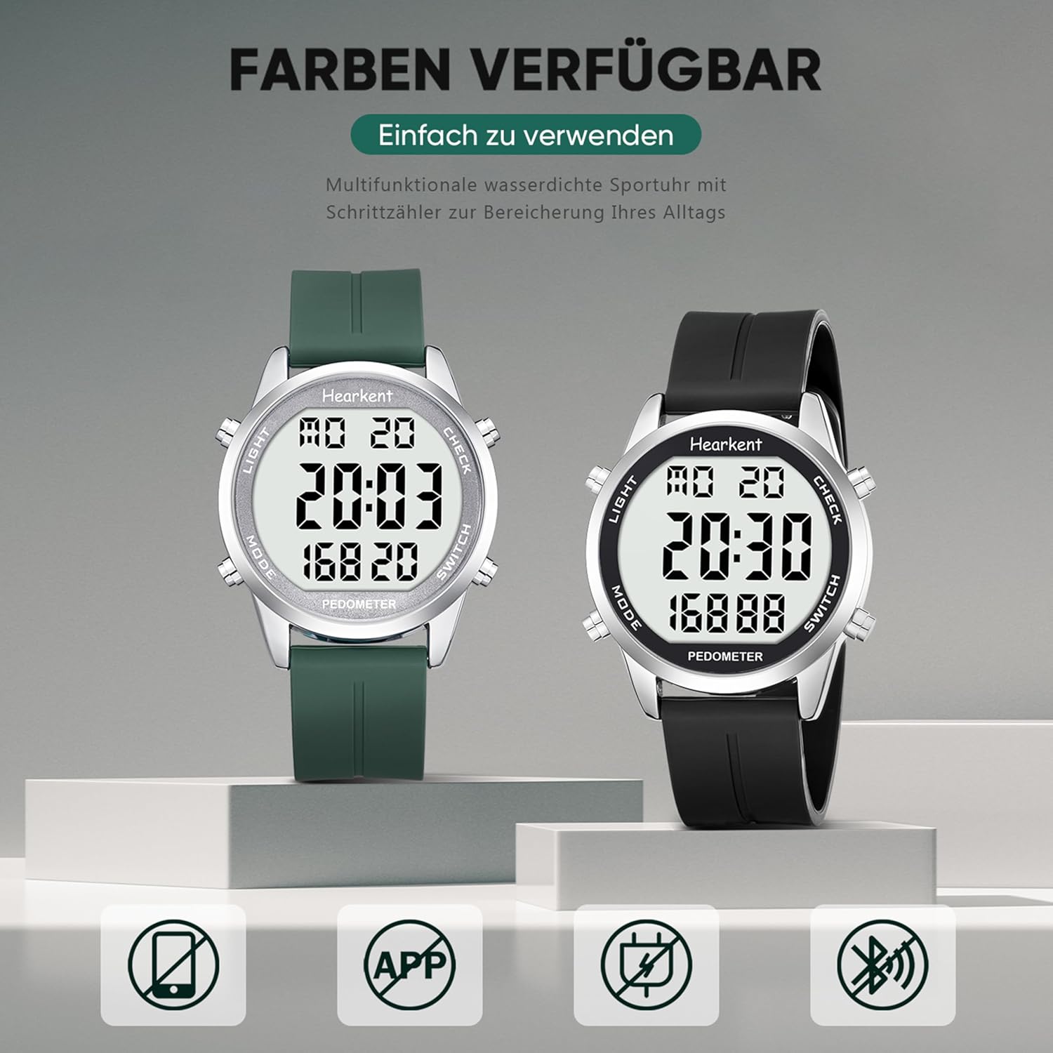 Schrittzähler Uhr Herren Ohne App und Handy,Großen Ziffern Digitaluhr,30M Wasserdicht,Fitness Tracker Fitnessuhr mit Schrittzähler Kalorienzähler – Bild 2
