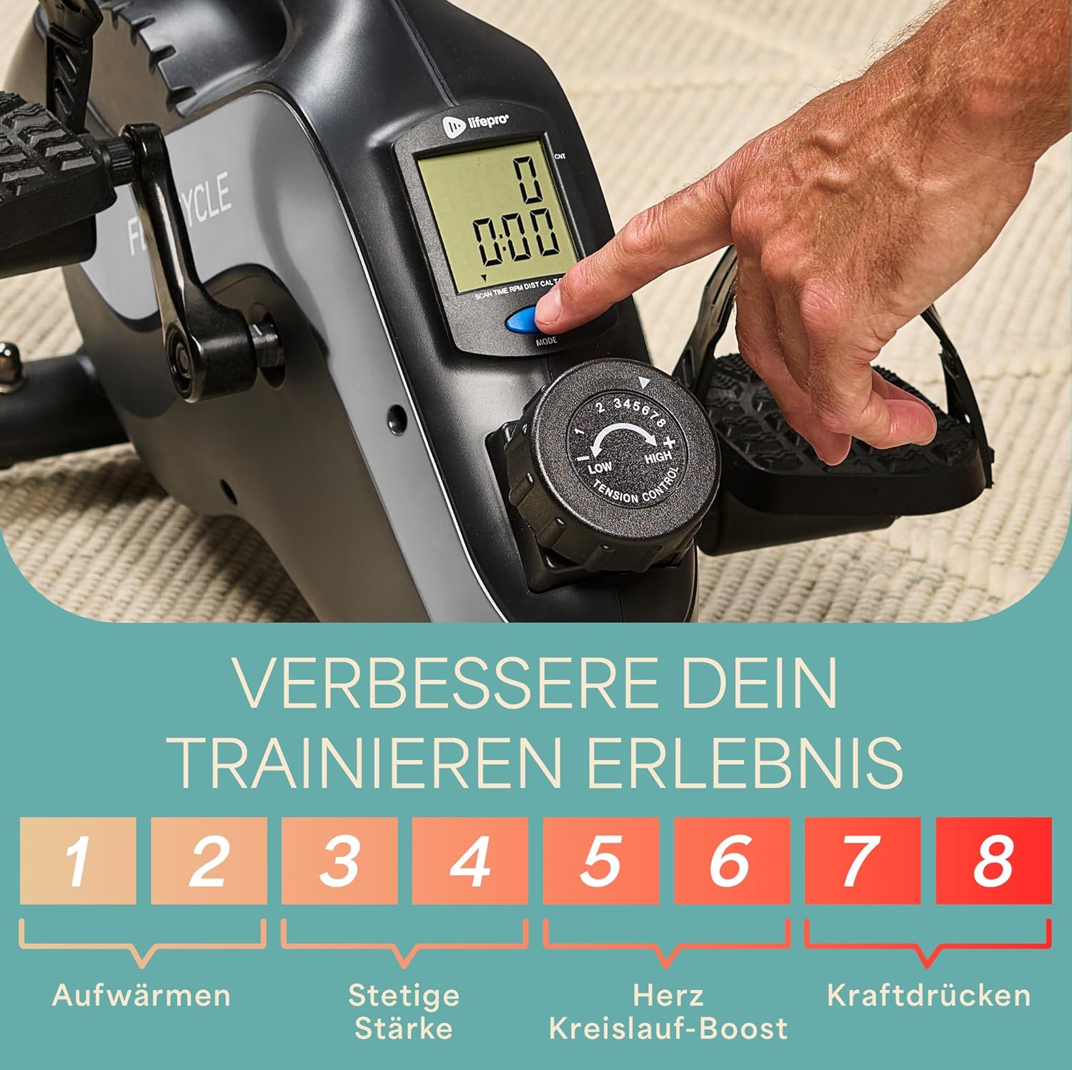 Lifepro 3-in-1-Fahrrad-Pedaltrainer unter dem Schreibtisch mit Widerstandsbändern – Arm-, Fuß- und Beintrainer im Sitzen für Senioren – Mini-Fahrrad-Pedaltrainer unter dem Schreibtisch – Bild 7