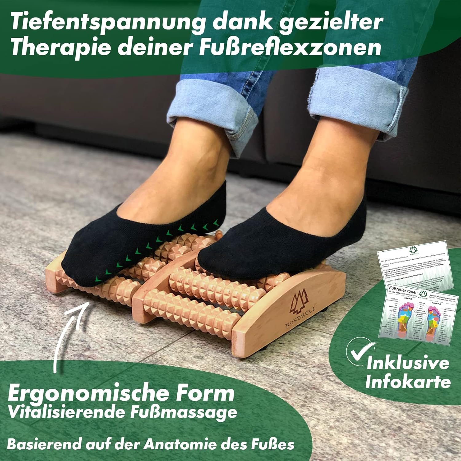 NORDHOLZ Fußmassageroller aus Holz zur Stressreduzierung und Entspannung durch Triggerpunkttherapie – Fußmassage für Zuhause und Büro – Fußroller aus Holz zur Vorbeugung und Linderung von Schmerzen – Bild 5