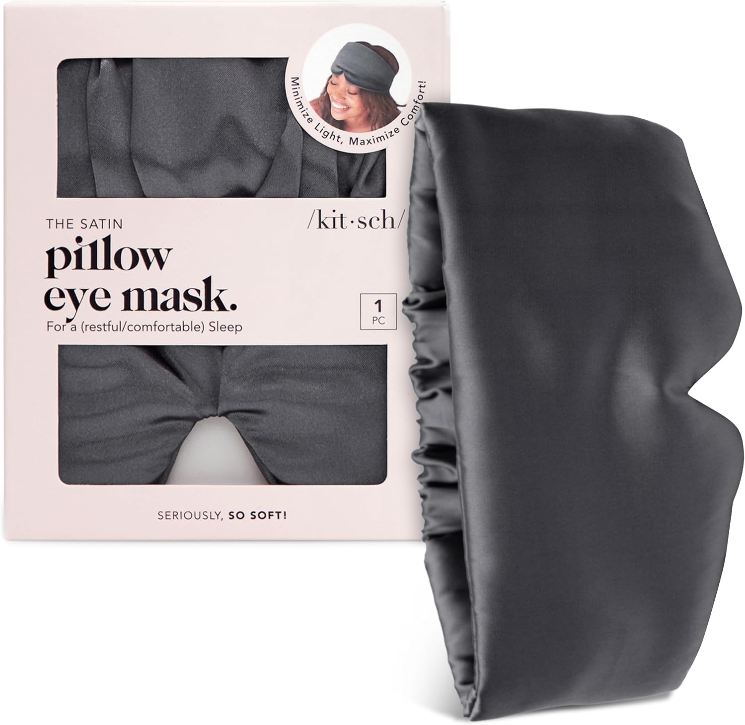 Kitsch Satin-Schlafmaske – Augenmaske zum Schlafen, weicher als Seide, Satin-Schlafmaske, Schlafmaske für Männer und Frauen, Augenpflege-Reisezubehör – Anthrazitschwarz