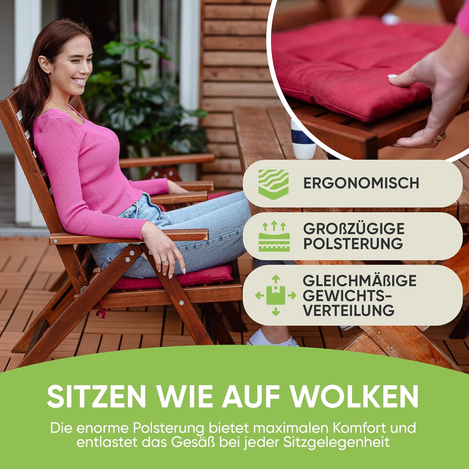 Gräfenstayn®, 4er-Set Sitzkissen, 40 x 40 x 3 cm, mit Bändern, für den Innen- und Außenbereich, mit Öko-Tex-Siegel – Bild 2