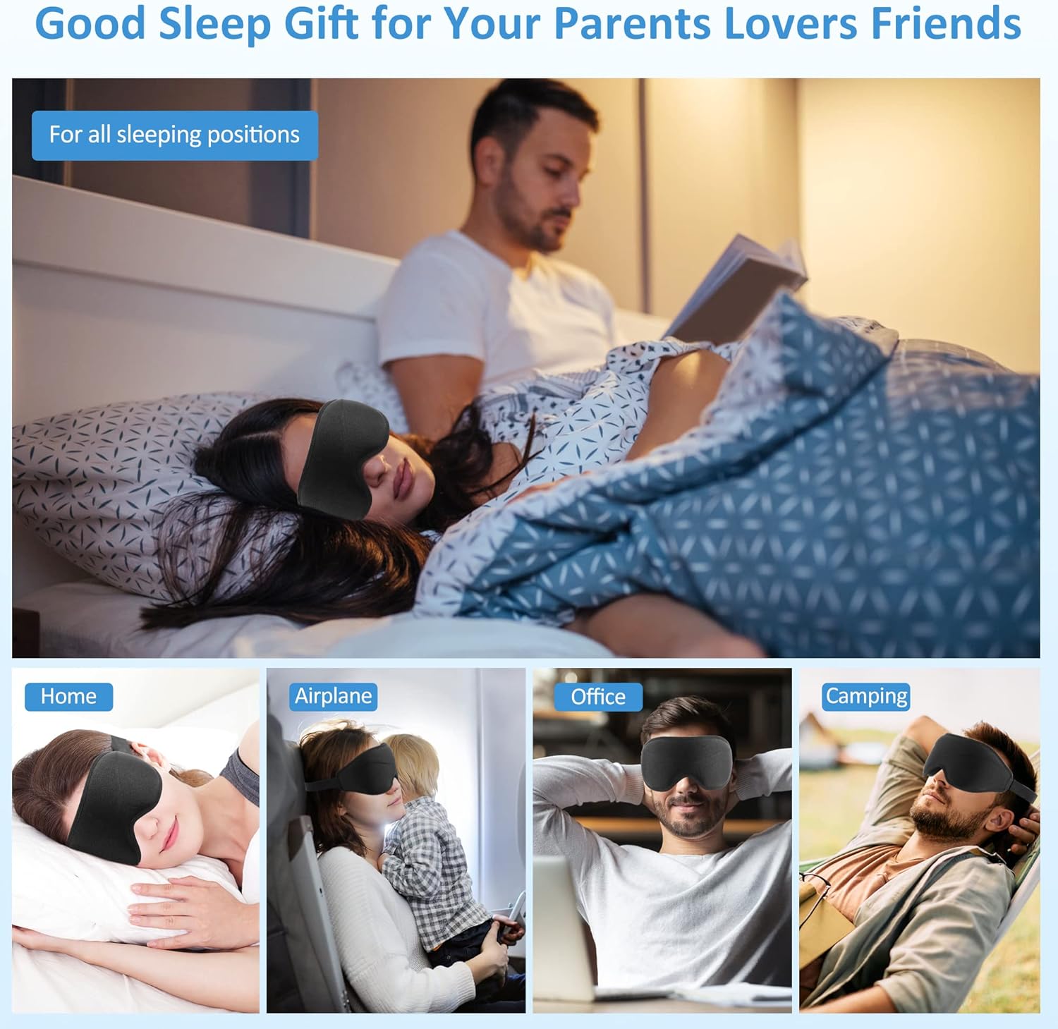 Schlafmaske für Männer und Frauen, 3D-einzigartige Fase, 100 % lichtblockierende Augenmaske, schwarz, verstellbarer Riemen, bequeme Schlafmaske, Nachtmaske, Reisen, Nickerchen, Schlafmaske, Wimpernverlängerung – Bild 6