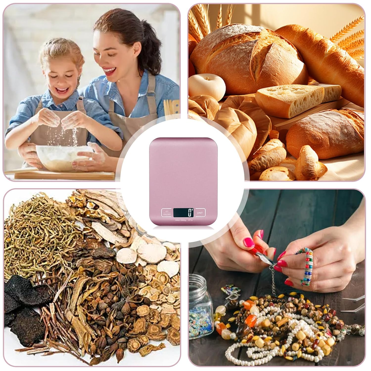 Digitale Küchenwaage, 10 kg/1 g, USB wiederaufladbare digitale Küchenwaage mit LCD-Display & Tara-Funktion, professionelle Küchenwaage mit Akku-Ladekabel, Roségold – Bild 5