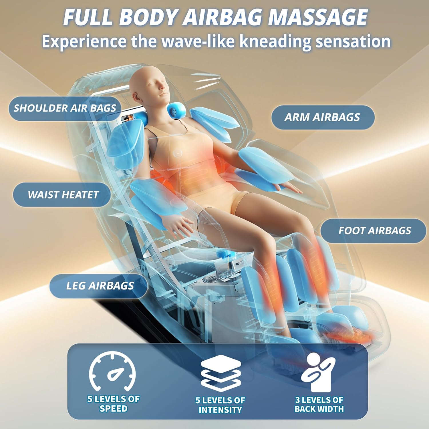 HealthRelife Ganzkörper-Massagestuhl mit Bodyscan 4D-Roboterhänden, intelligenter Shiatsu-Massage-Sitzbezug mit Sprachfunktion, Rückenheizung (schwarz) – Bild 5