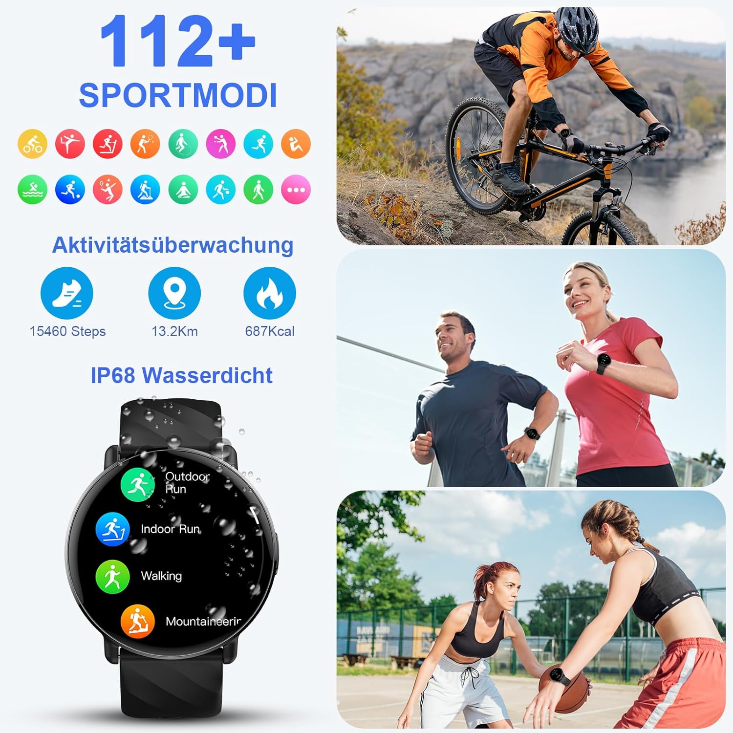 Smartwatch Damen Herren mit ChatGPT KI-Assistent, 1,39" HD Touch Fitnessuhr mit Telefonfunktion, 112+ Sportmodi Fitness Tracker Pulsmesser Schlafmonitor Schrittzähler, IP68 Sportuhr für Android iOS – Bild 4
