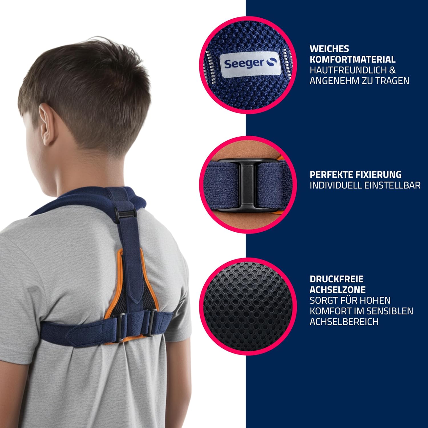 Seeger Rückenstrecker & Haltungskorrektor – Rückenstützgürtel für Kinder, Schultergurt Haltungskorrektor für geraden Rücken, Clavicula-Bandage, verstellbar, Made in Germany – Bild 7