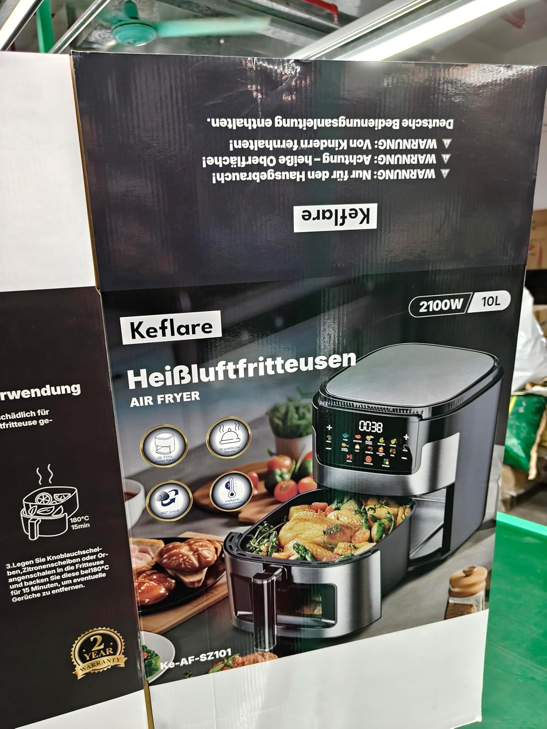 Air Fryer Oven Heißluftfritteuse 10L groß, Airfryer 2100W für Familie, mit Touchscreen & 10 Automatikprogrammen, max 200°C, Edelstahlgehäuse – Bild 2