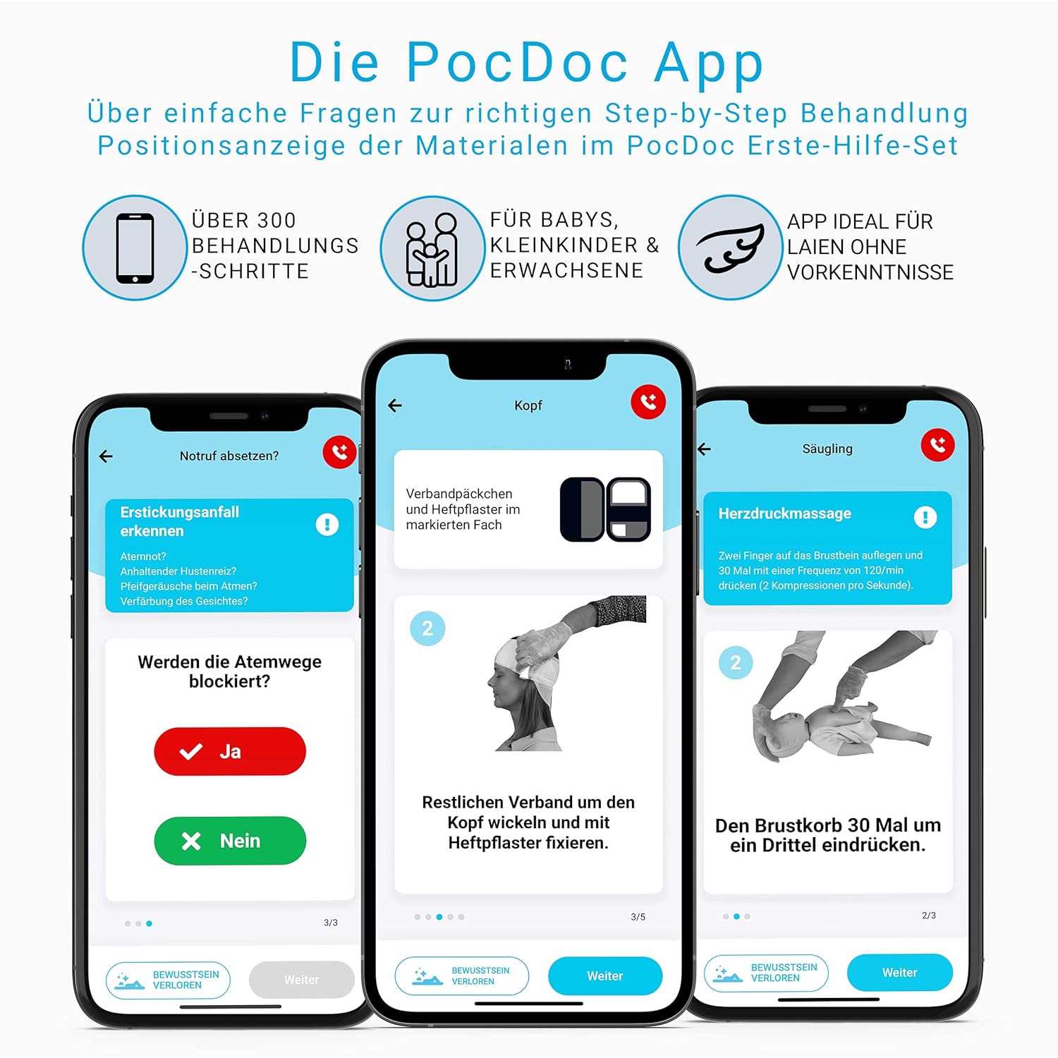 PocDoc Outdoor Smart Erste-Hilfe-Set nach DIN 13167 mit App – Reise, Sport & Motorrad + Pinzette & Wundreinigungstücher – Bild 3