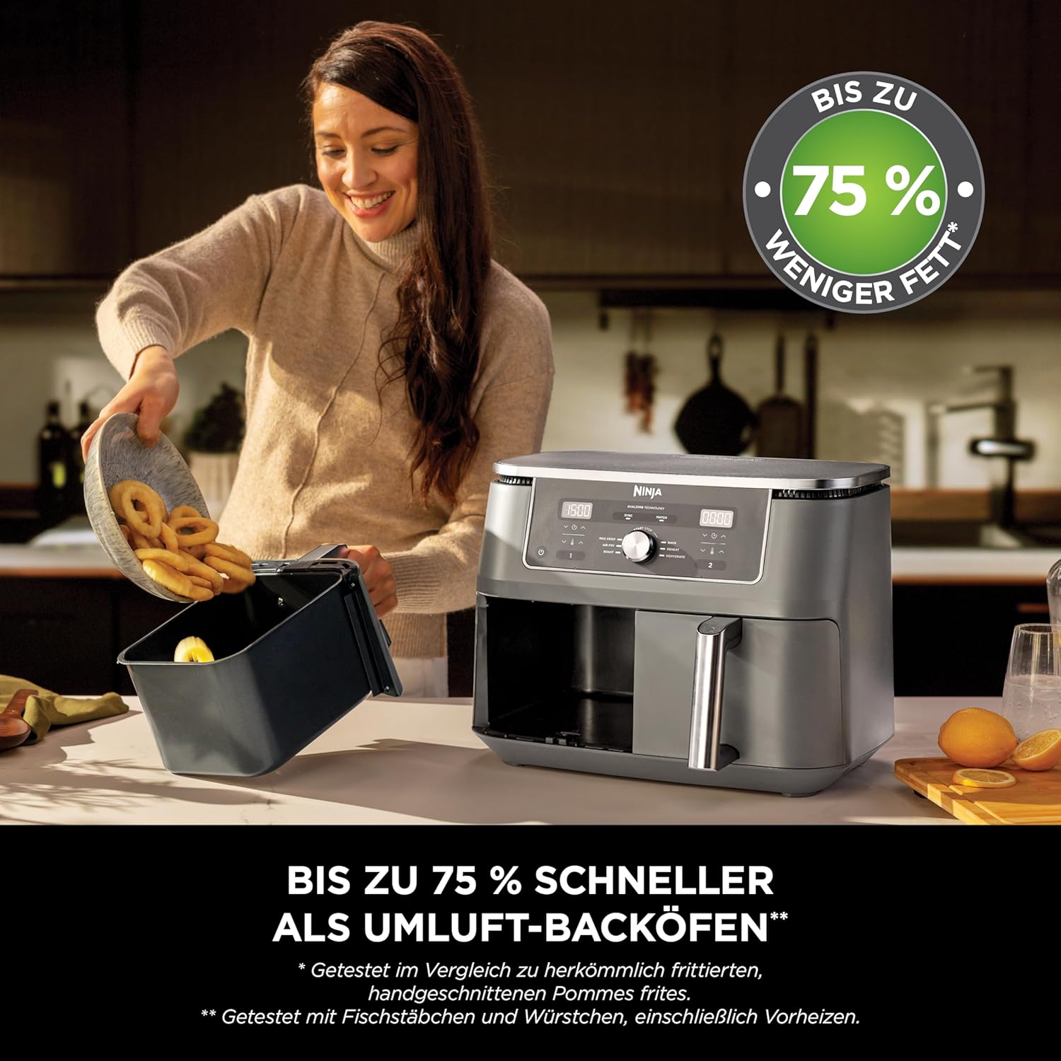 Digitale Dual-Zonen-Luftfritteuse von Ninja, 2 Schubladen, 6-in-1, Heißluftfritteuse, 9,5 l, Heißluftfritteuse, maximale Knusprigkeit, Braten, Backen, Aufwärmen, spülmaschinenfeste Körbe, Metallic-Grau DZ400EU – Bild 8