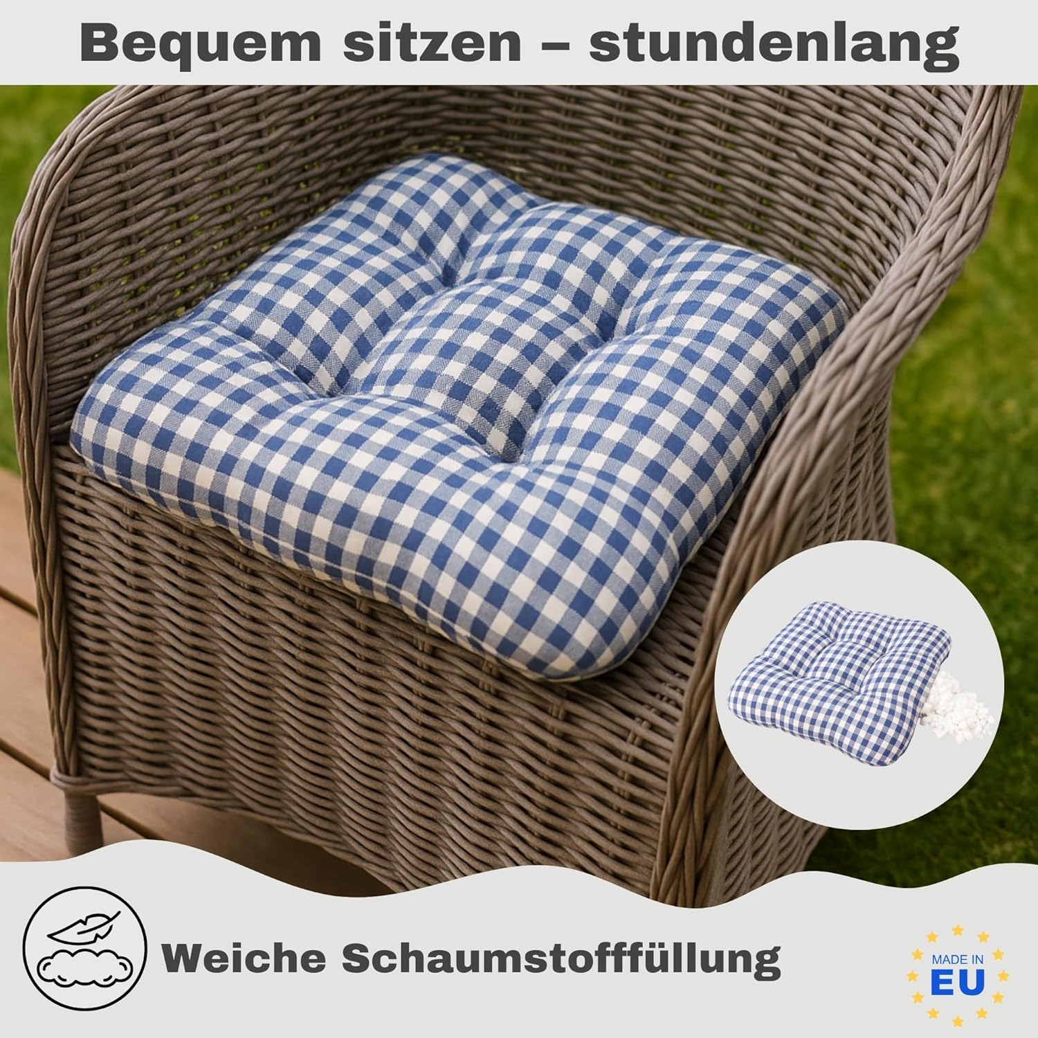 HLKauf 4er-Set graue Sitzkissen, 36 x 36 x 6 cm, weiche Kissen, für Garten, Camping, Gastronomie oder Bistro, Öko-Tex und hergestellt in der EU – Bild 8