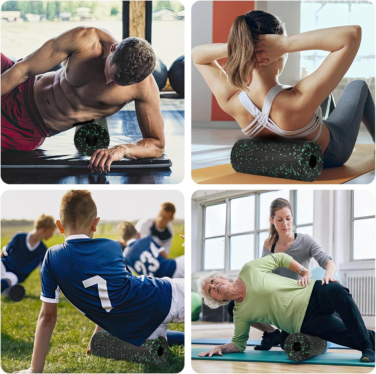Faszienrollen-Set, Schaumstoffrolle, Faszien-Set mit Faszienball, Mini-Faszienrolle klein und Duoball für Yoga, Faszientraining, Muskeln, Grün – Bild 7