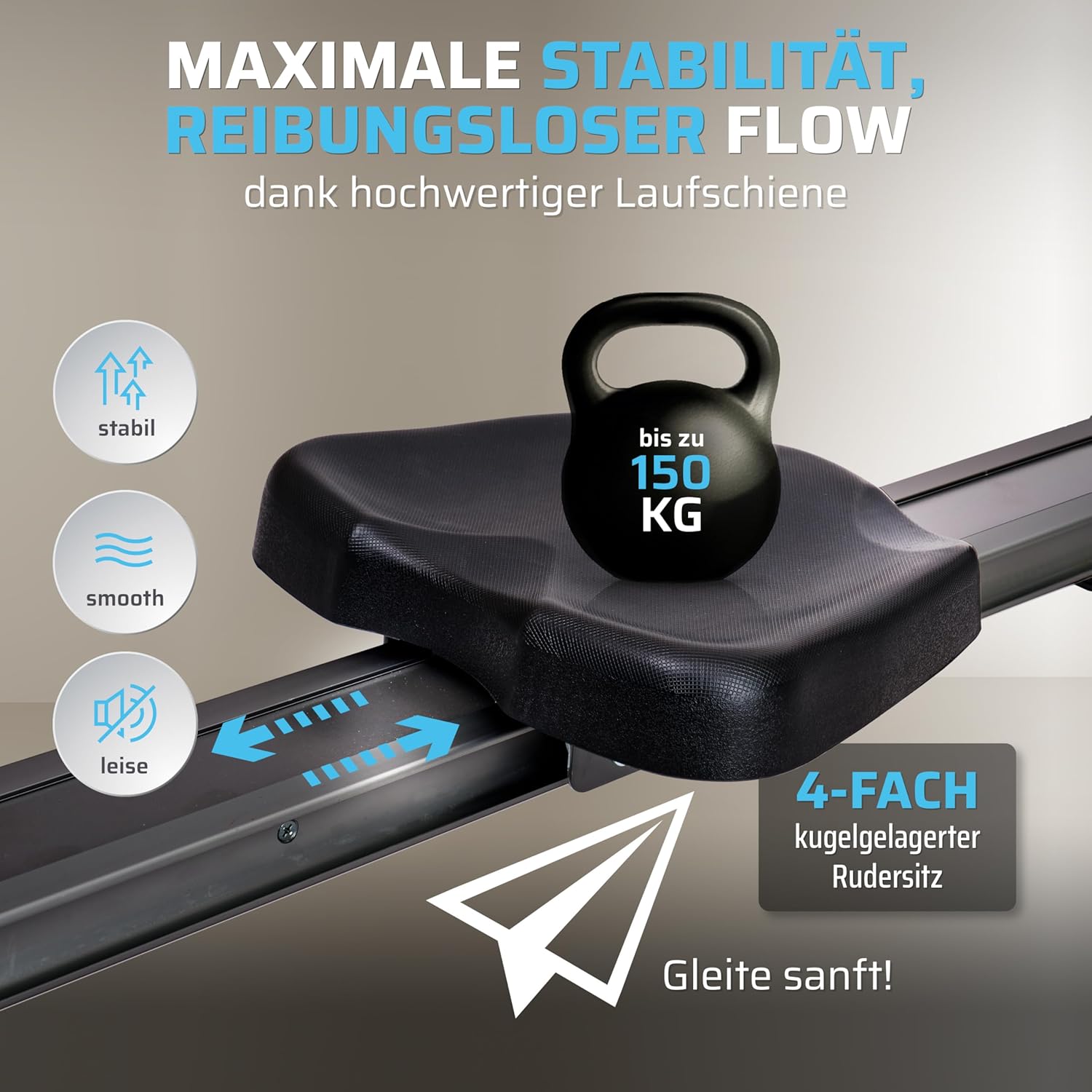 SportPlus Klappbares Rudergerät für zu Hause, TÜV geprüft, leises und wartungsfreies Magnetbremssystem, kugelgelagerter Rudersitz – Bild 7