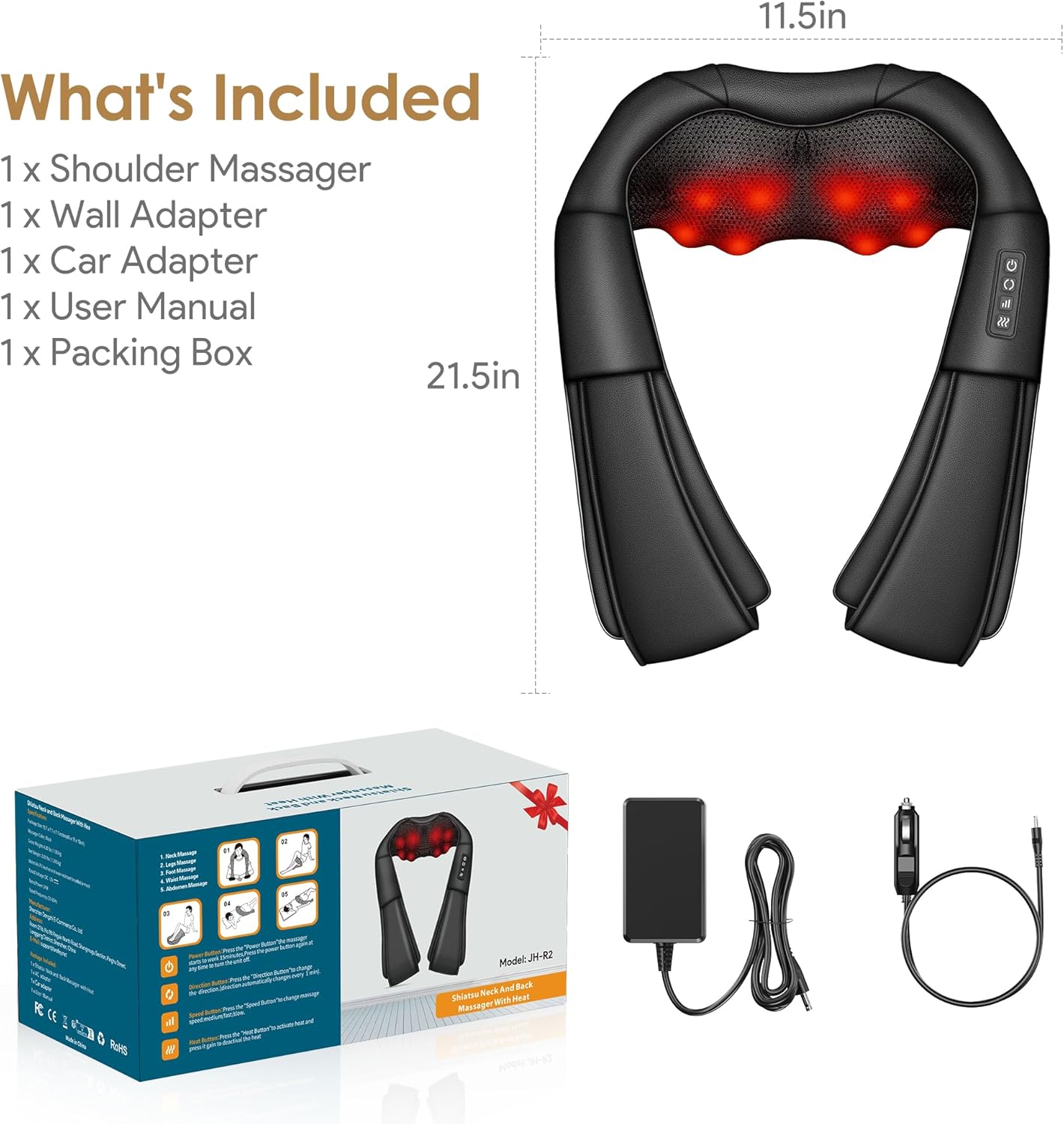 Brelley Massagegerät, Nackenmassagegerät mit Wärme, 3D-Massage, Rückenmassagegerät, Shiatsu-Massage für Nacken, Rücken, Beine, Geschenke für Frauen, Männer – Bild 8