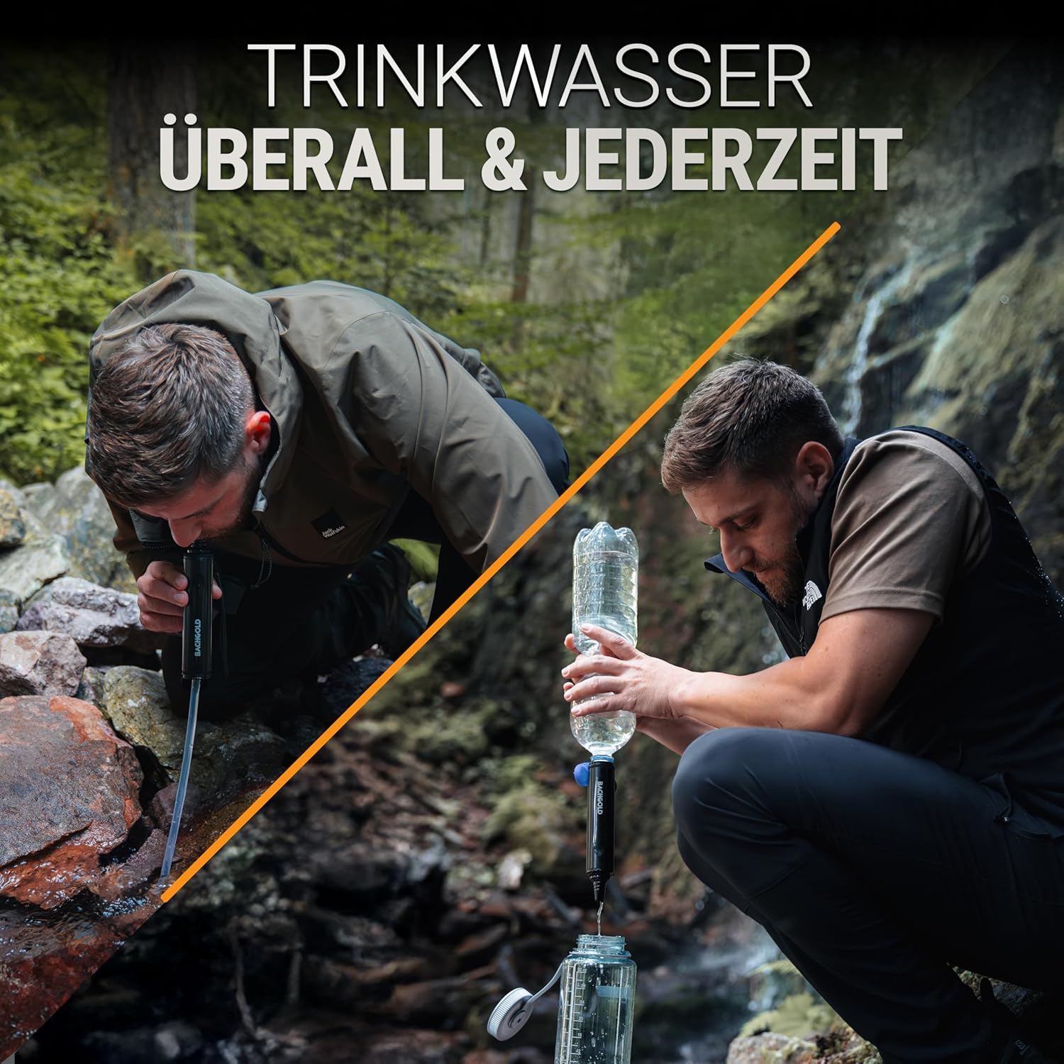 Bachgold Strohwasserfilter Outdoor Survival – Entfernt 99,99 % Viren, Bakterien und Protozoen – 2-stufige Elektroadsorption mit 70 cm Schlauch – Ultraleicht für Camping, Wandern und Notfall, Schwarz – Bild 3