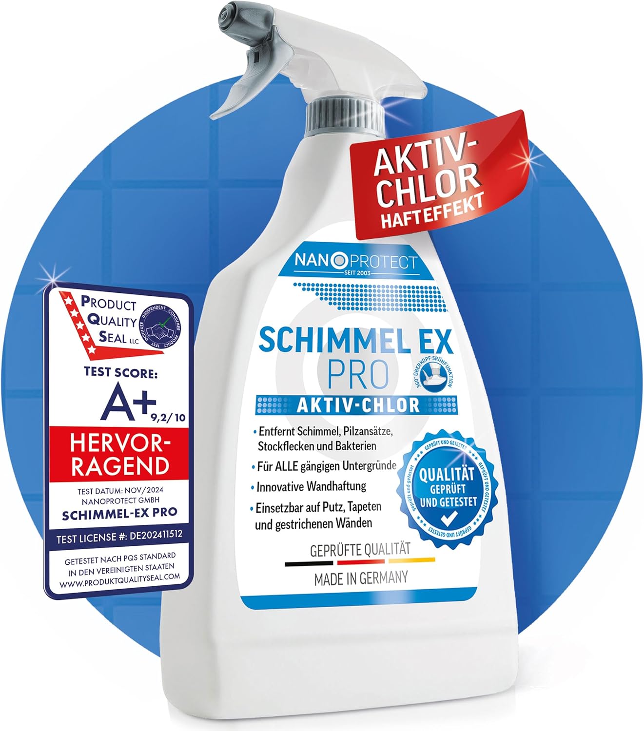 Nanoprotect Mould Ex Pro – Professionelles Anti-Schimmel-Spray mit einzigartiger Haftwirkung zur vollständigen Entfernung von Schimmel & Bakterien, 0,5 kg