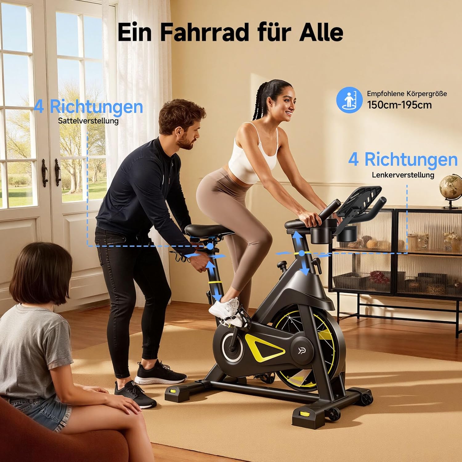 YPOO Heimtrainer, Leises Heimtrainer-Fahrrad mit einstellbarem Magnetwiderstand, Indoor-Spinning-Bike für Cardio-Training mit Komfort-Atmungssitz, Tablet-Halterung, App, LED-Monitor bis 160 kg – Bild 5